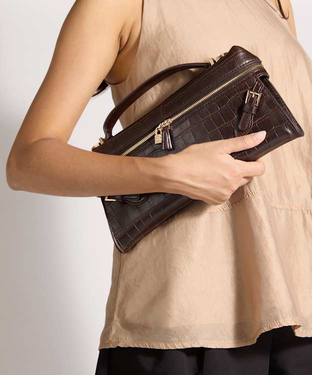 Declarations Brown - Croc-Effect Leather Top-Handle Bag
