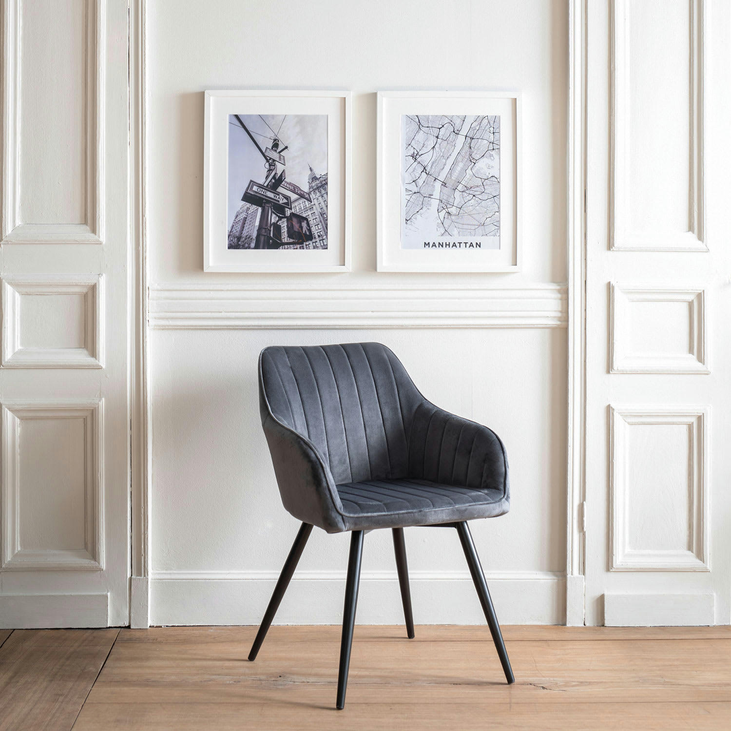 BERTILLE - Chaise style vintage en velours grise