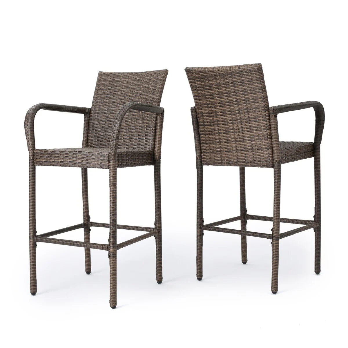 Patio Rattan Barstool with Armrest and Footrest (Set of 2) by Leisure Zone