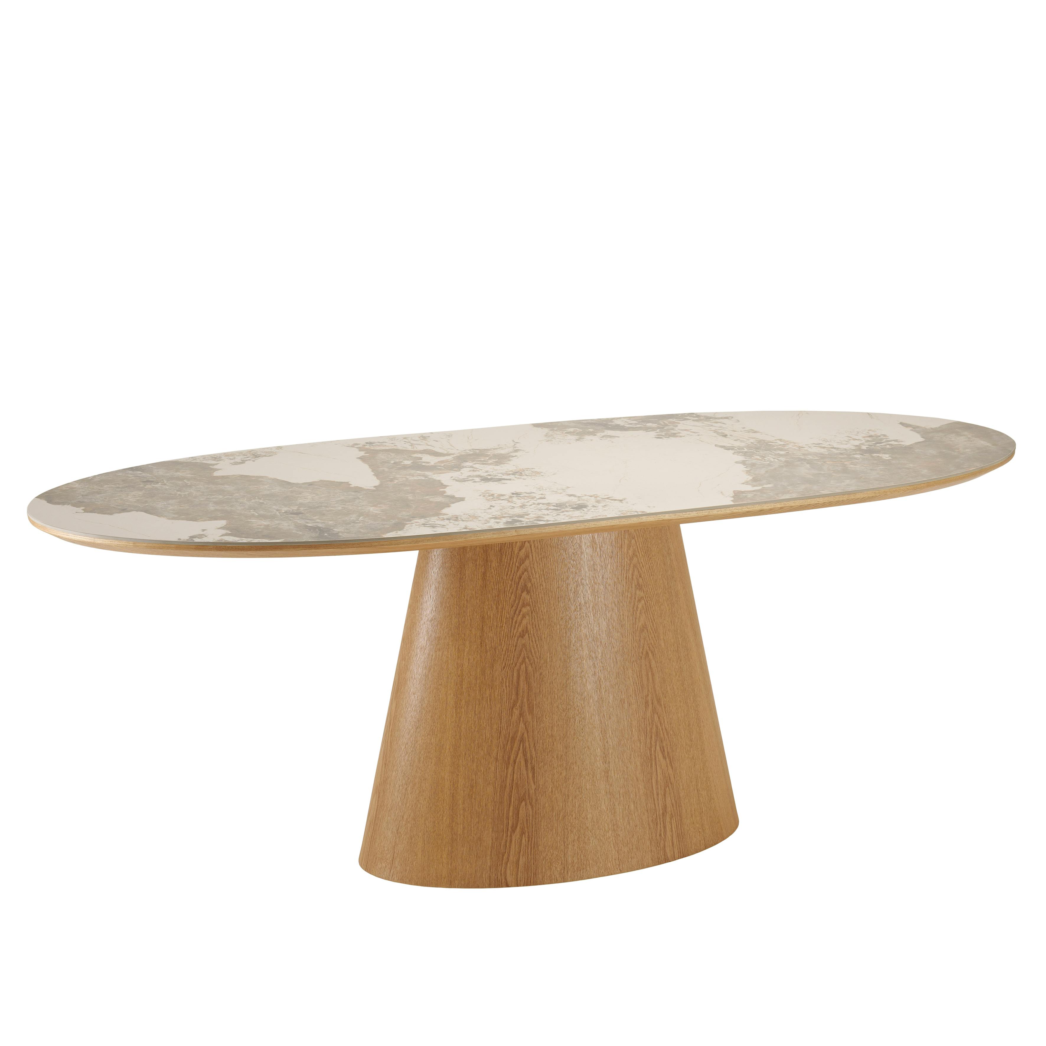 Table à manger 200x90cm plateau céramique pieds bois LINEA