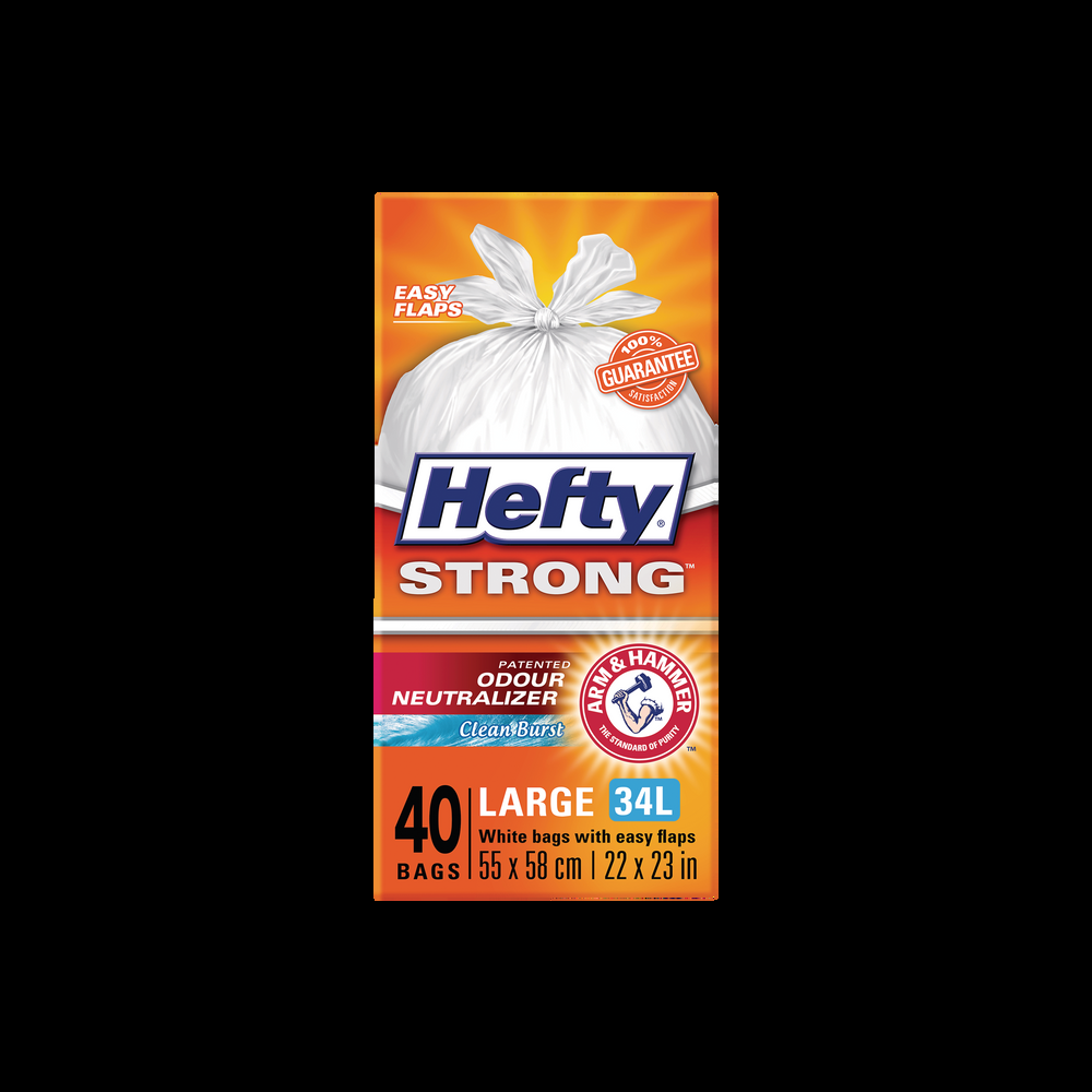Hefty® STRONG™ Tall 34-L White Kitchen Garbage Bags with ARM & HAMMER™, 40-pk