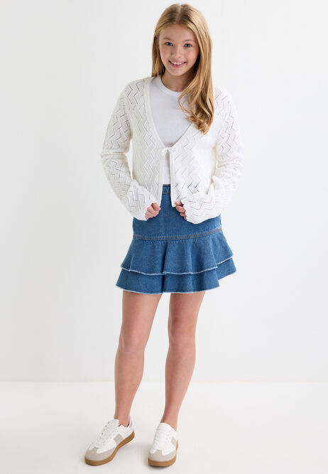 Older Girls White Tie Front Cardigan