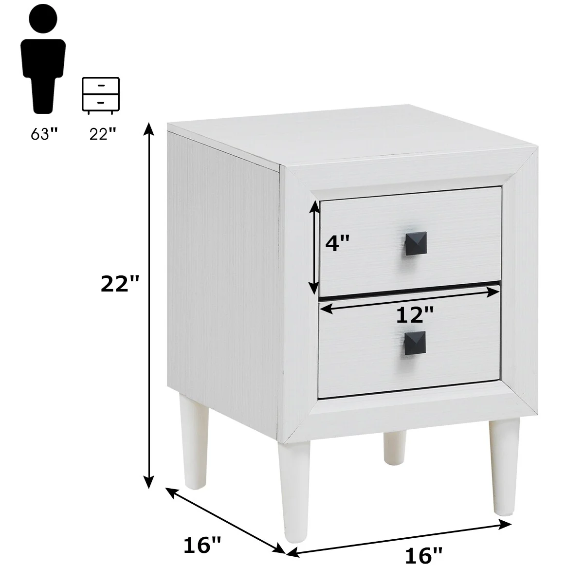 Costway Nightstand End Table Wooden Leg With Storage Drawers White