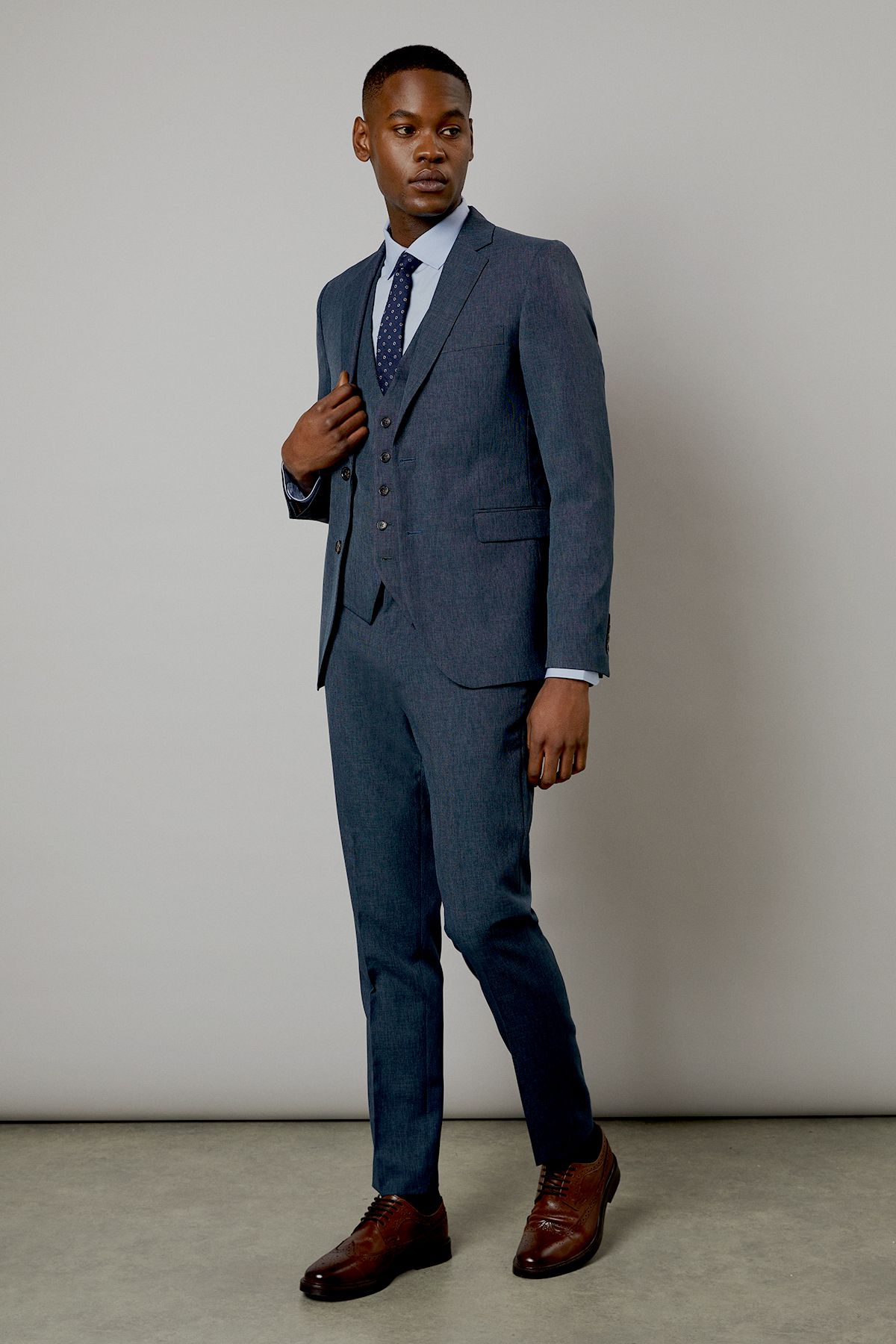 Burton Navy Marl Skinny Fit Suit Jacket