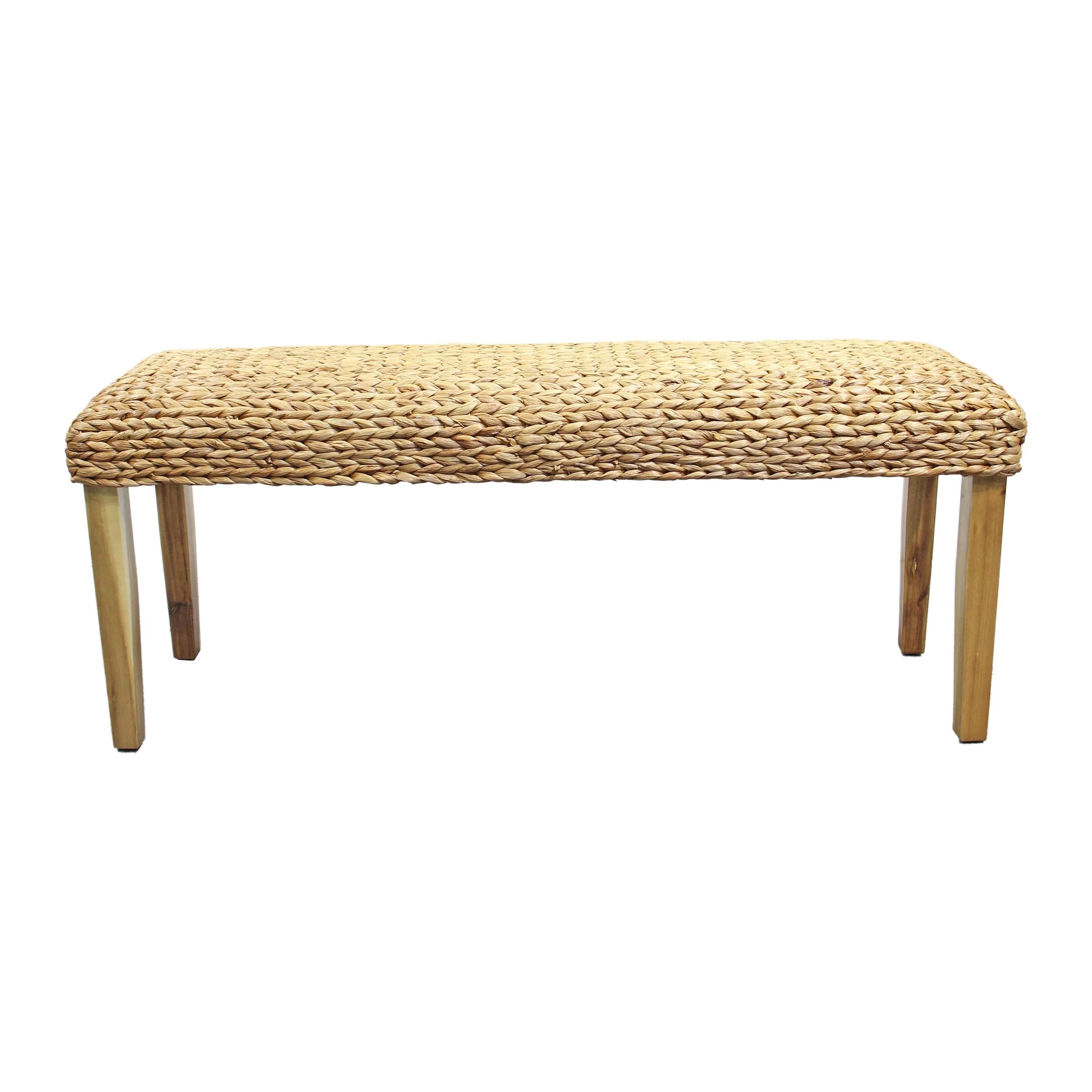 M4H Chania Solid Wood Natural Water Hyacinth Indoor Bench