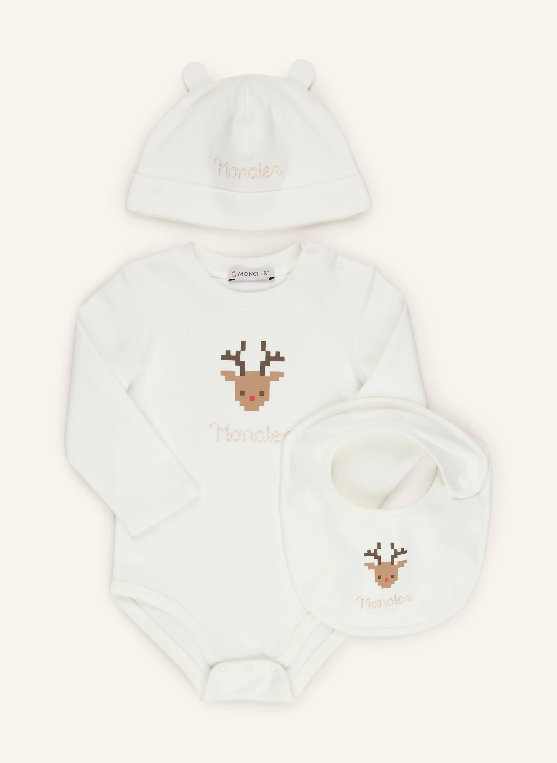 MONCLER enfant Set: Body, Mütze und Lätzchen