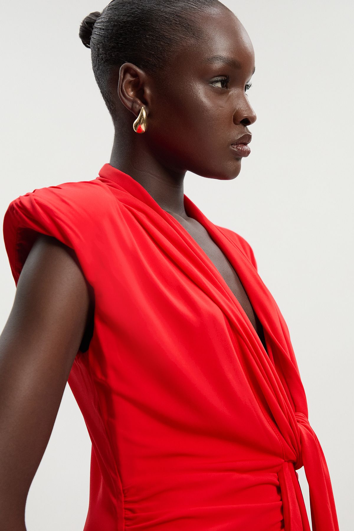 KarenMillen Plunge Ruched Twist Jersey Maxi Dress