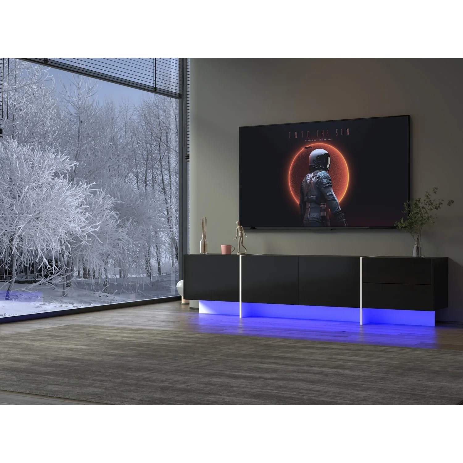 Black 75 TV Console with RGB Lights & Storage for TVs Up to 70