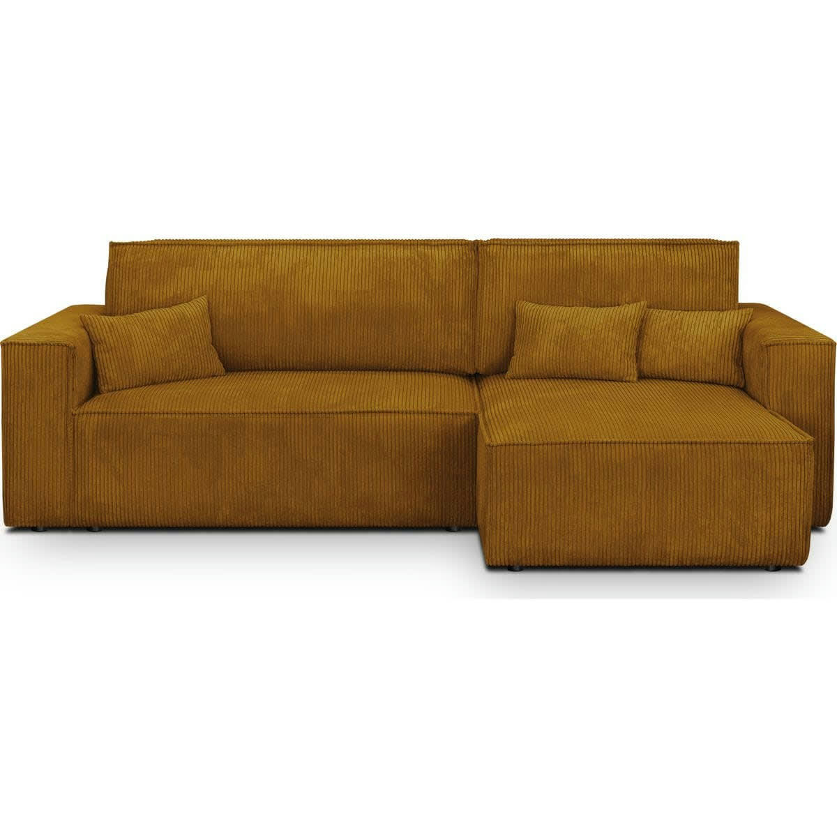LIVIA - Canapé d'angle convertible 4 places en velours côtelé jaune moutarde
