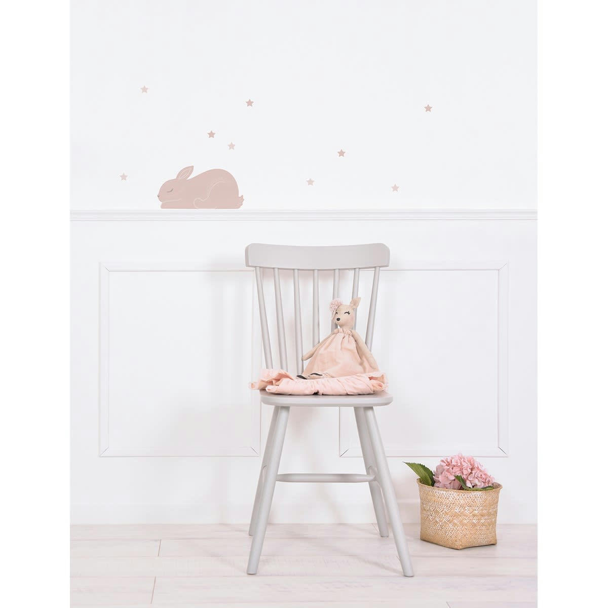 ADÈLE - Stickers déco lapins et étoiles en Vinyle mat Vieux rose