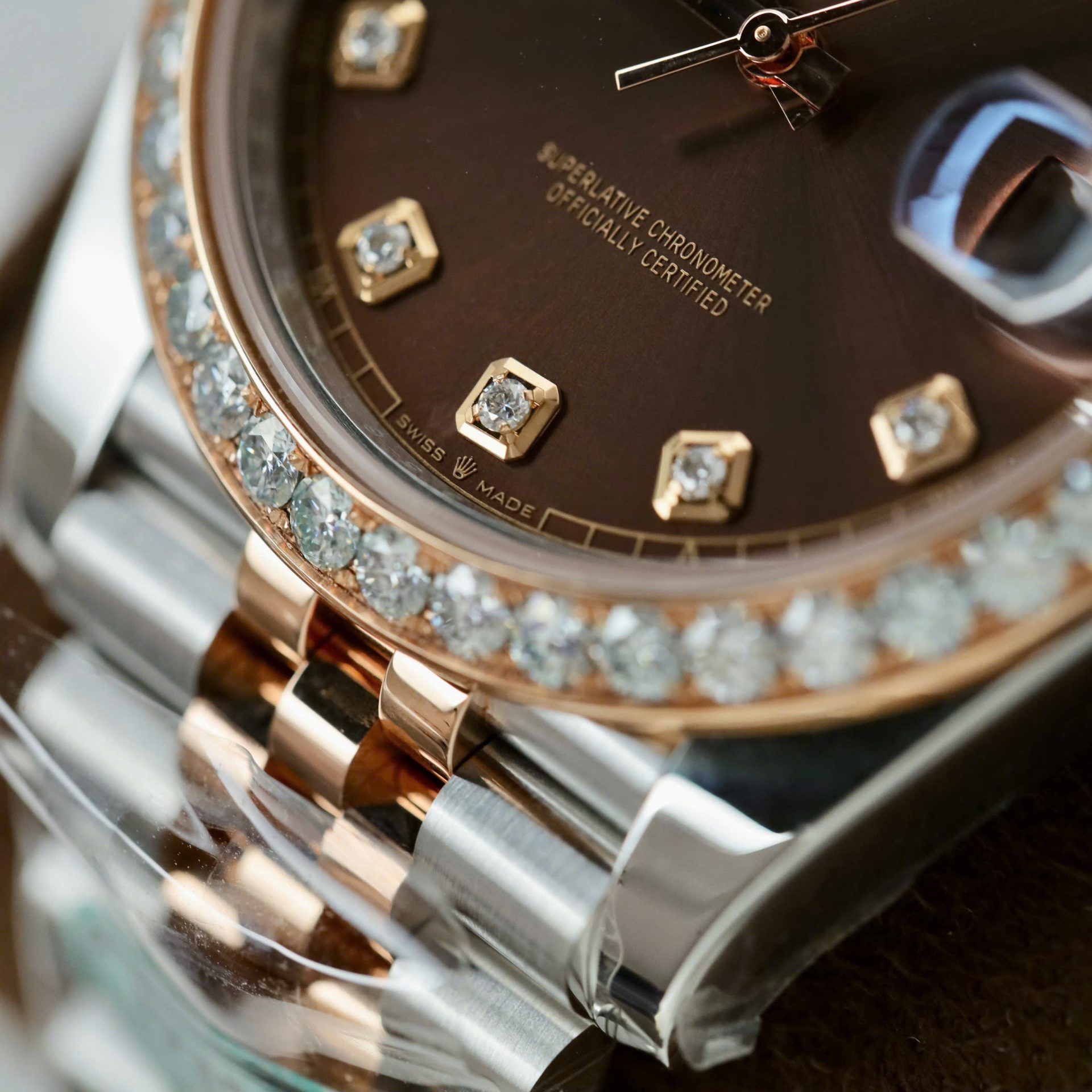 Rolex Datejust SS/RG Plated Chocolate Dial With Diamonds 41mm Jub Super Clone