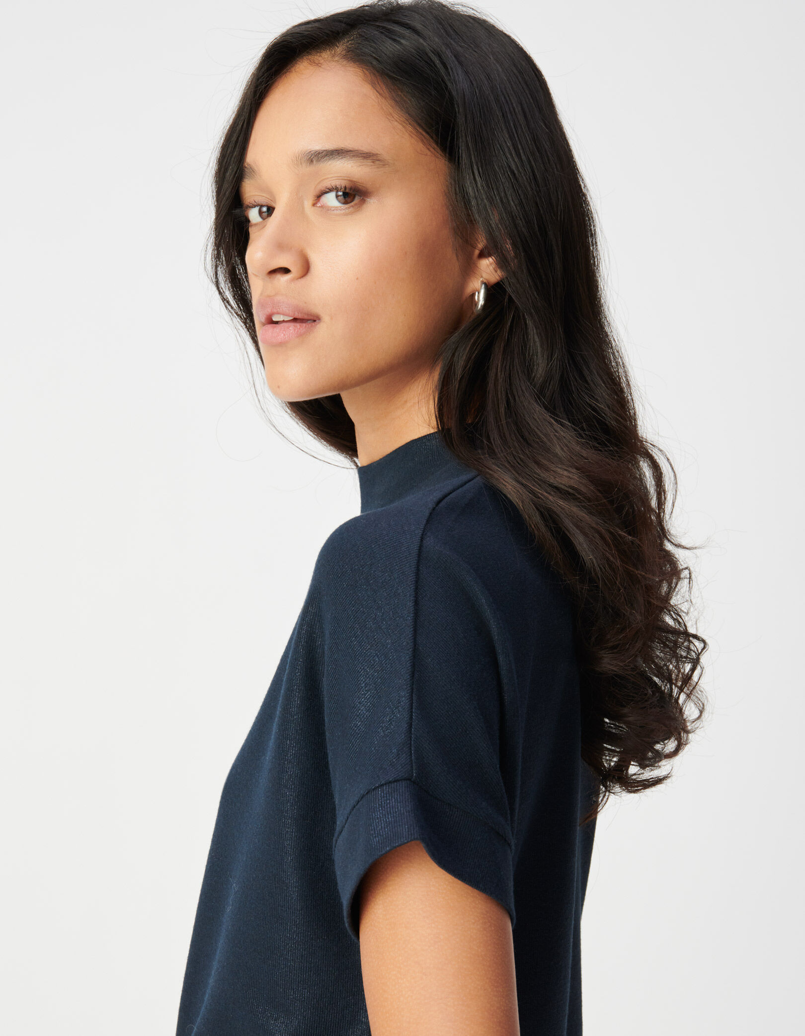 Tee-shirt manches courtes marine pailleté Femme