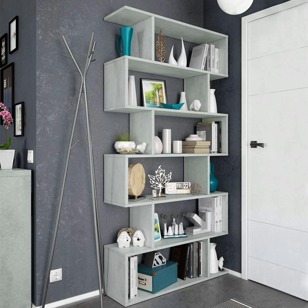 DFOMME - Bibliothèque 5 étagères effet bois gris béton