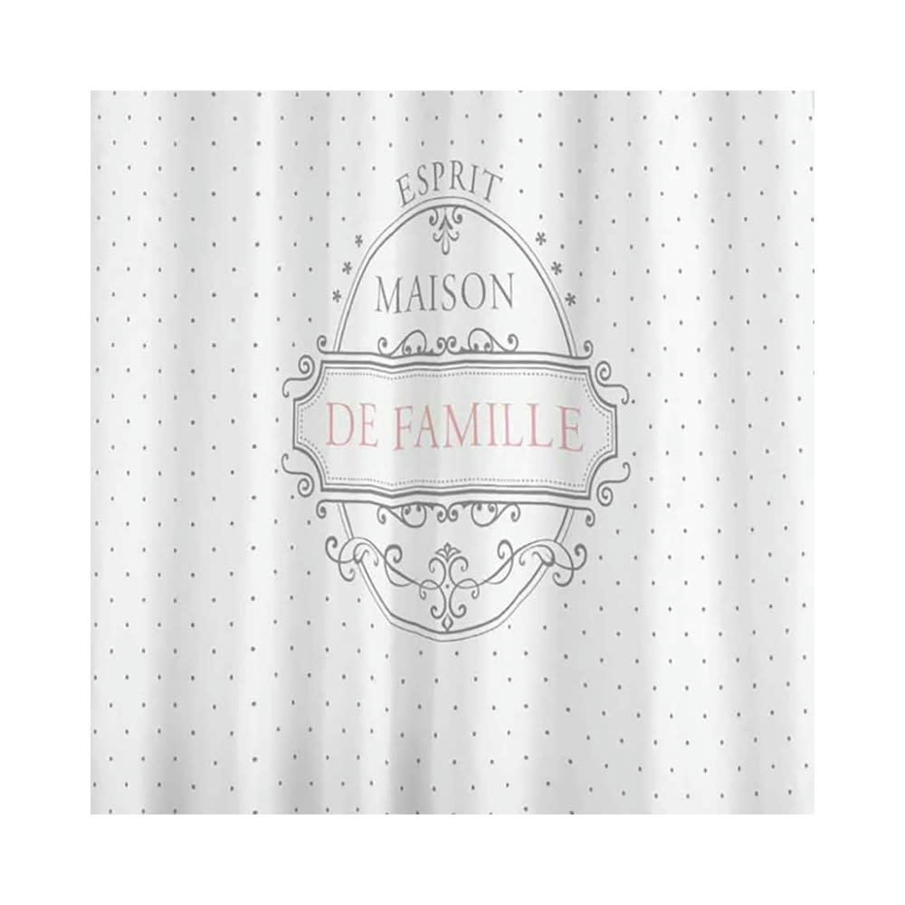 MAISON DE FAMILLE - Rideau de douche imprimé polyester blanc 200x180cm