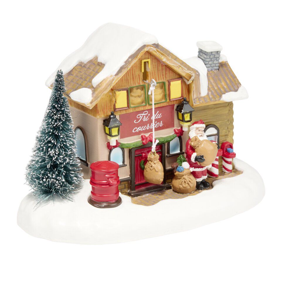 Village de No&euml;l lumineux et animé LED courrier du Père No&euml;l 21,5x12xH14cm