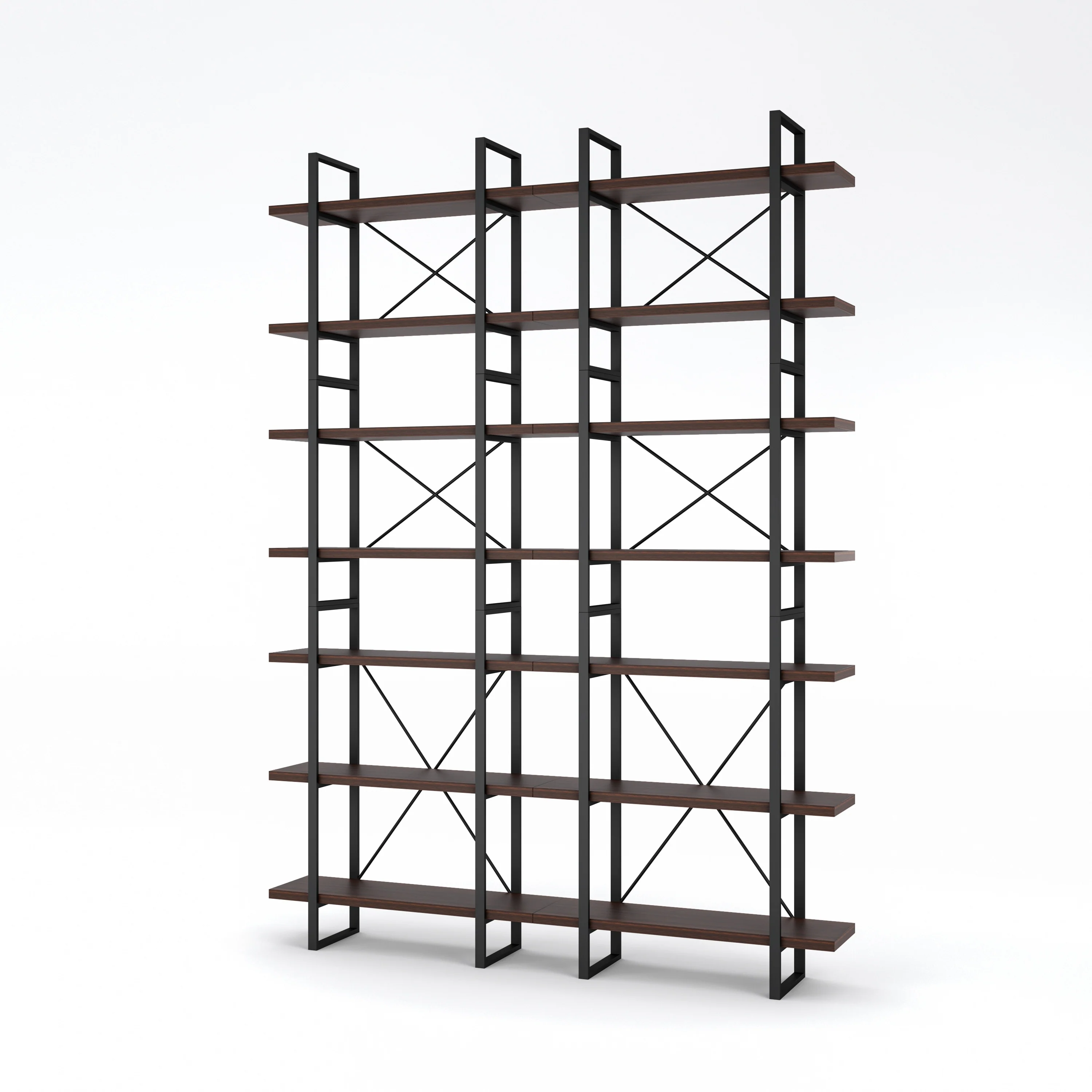 Davee 7-tier Dark Walnut color Display and Storage Bookcase - 99.6 H x 71 W x 12.5 D
