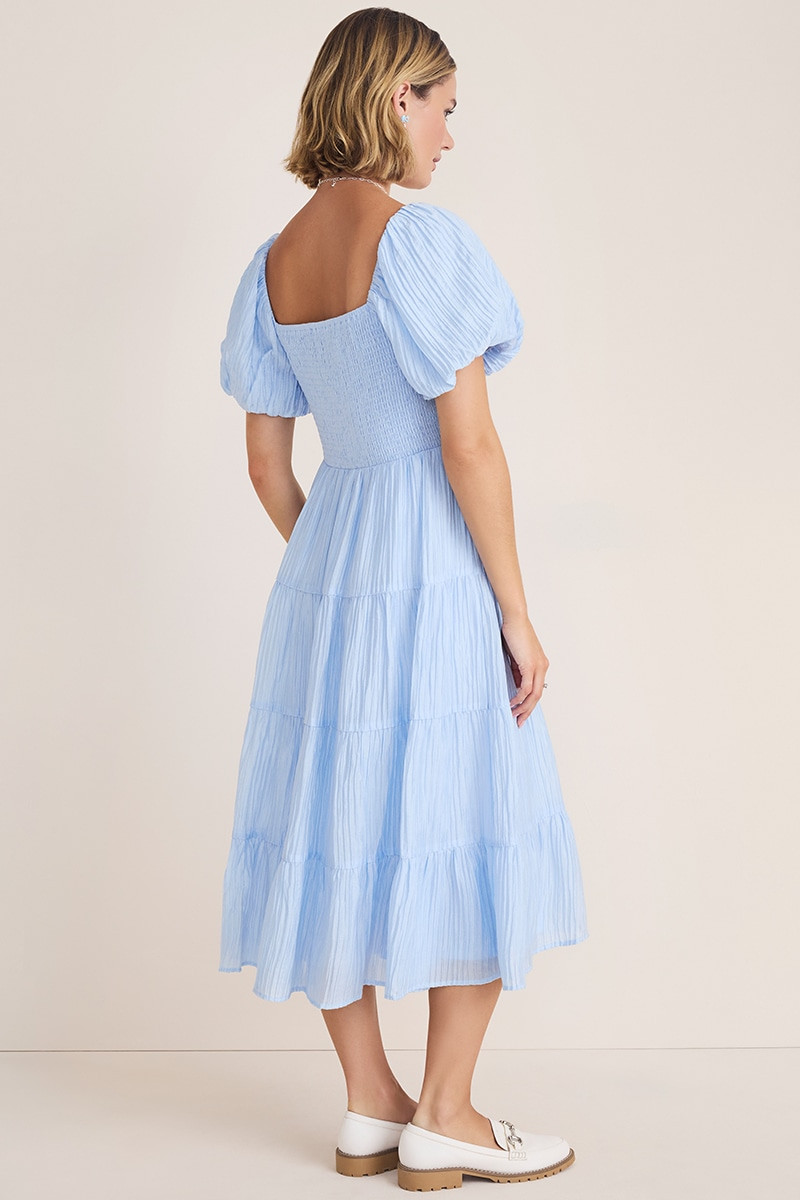 Stacey Puff Sleeve Smocked Midi Dress