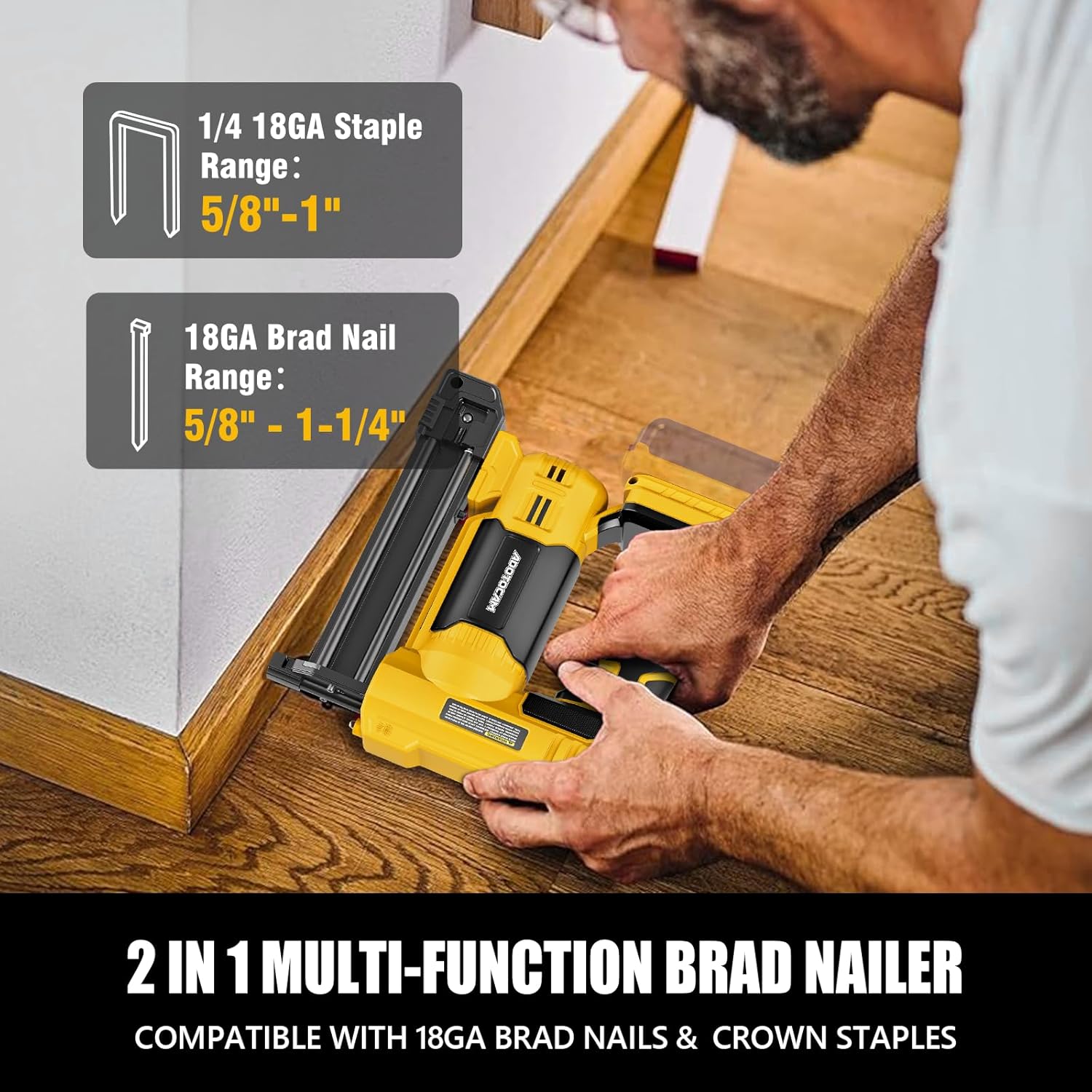 18GA Cordless Brad Nailer for Dewalt 20V Battery (Tool Only), 2 in 1 Cordless Nail Gun with 1000 Nails and 500 Staples, Nail Gun Battery Powered for Home Improvement & Woodworking