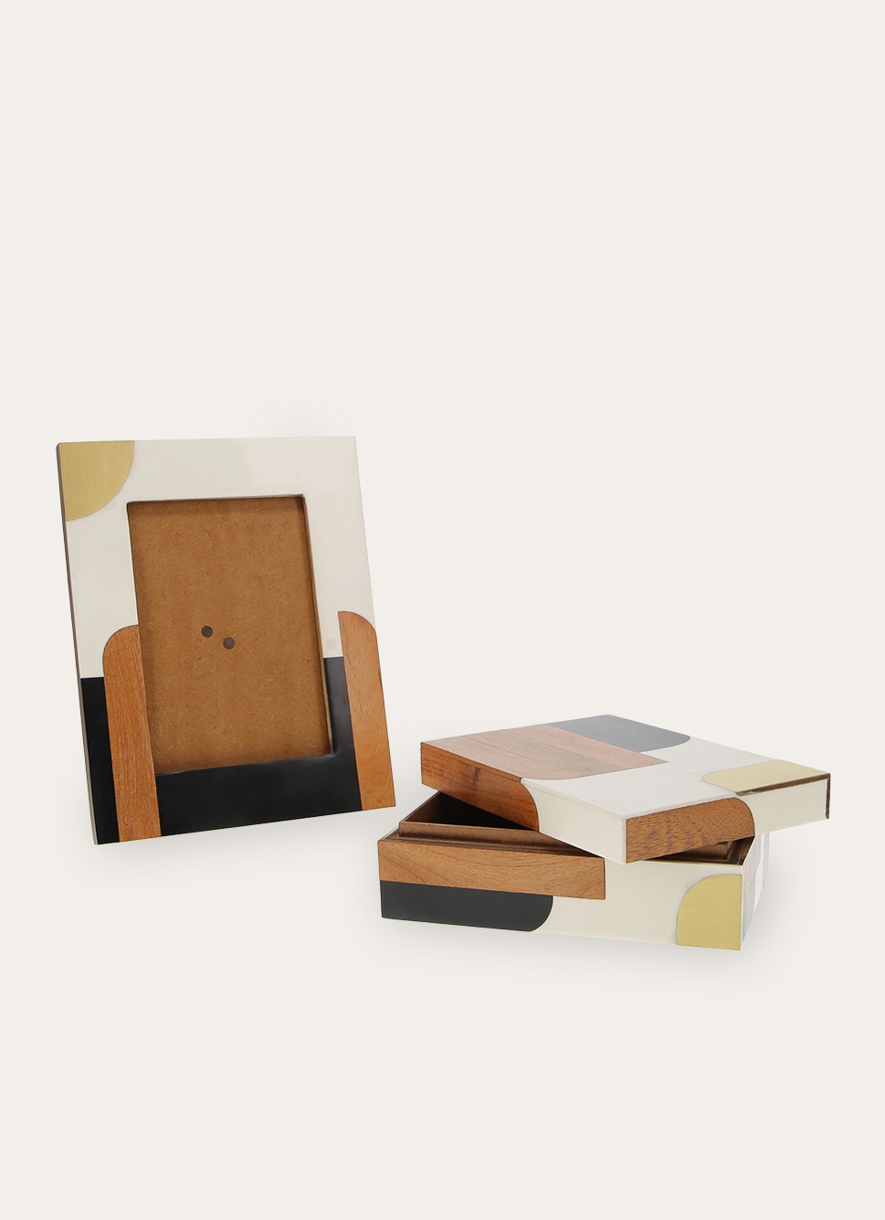 CADRE à POSER STYLE MARQUETERIE MULTICOLORE/ECRU