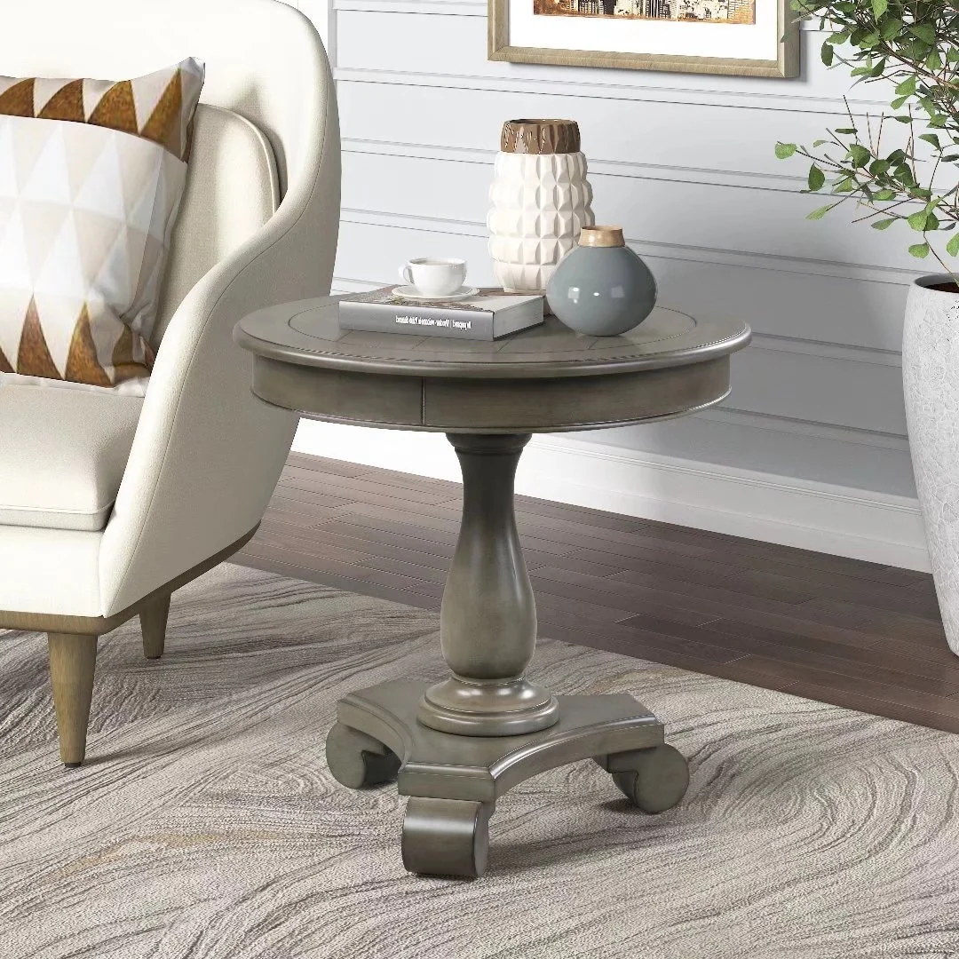 Mordent Fort Small Round End Table Accent Wooden Pedestal Side Coffee Table