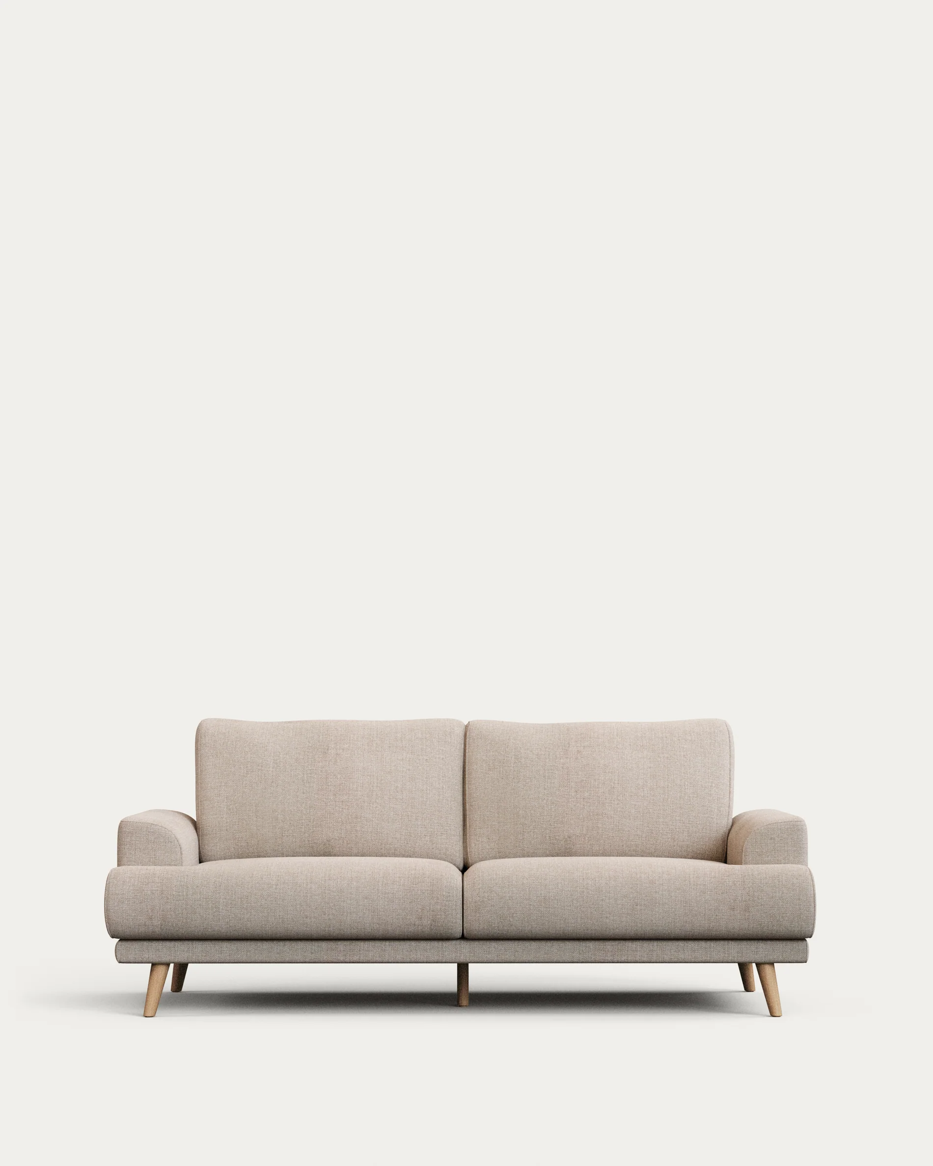 Karin 2 seater sofa in beige with solid beech wood legs, 210 cm