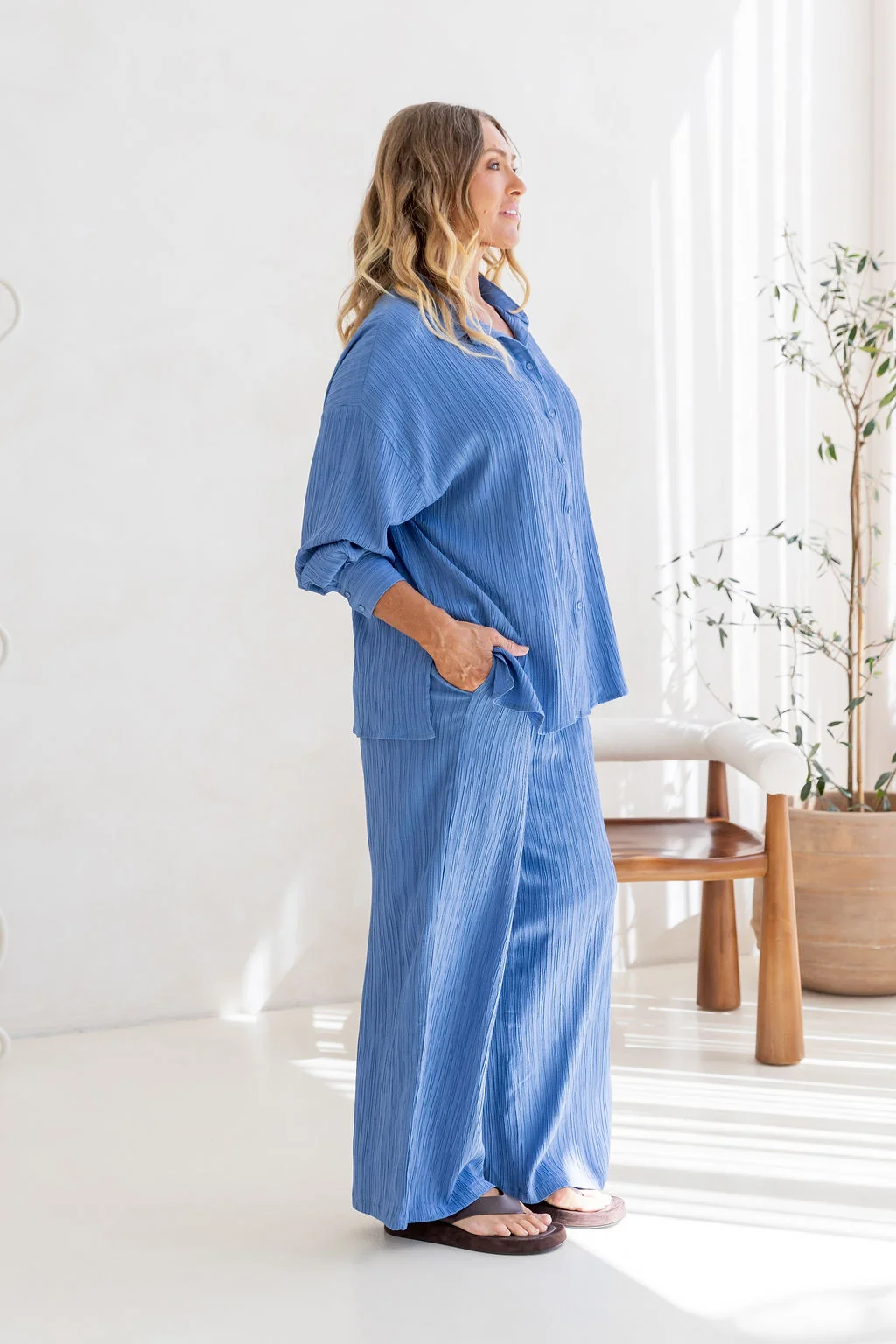 Camille Shirt in Textured Denim Blue