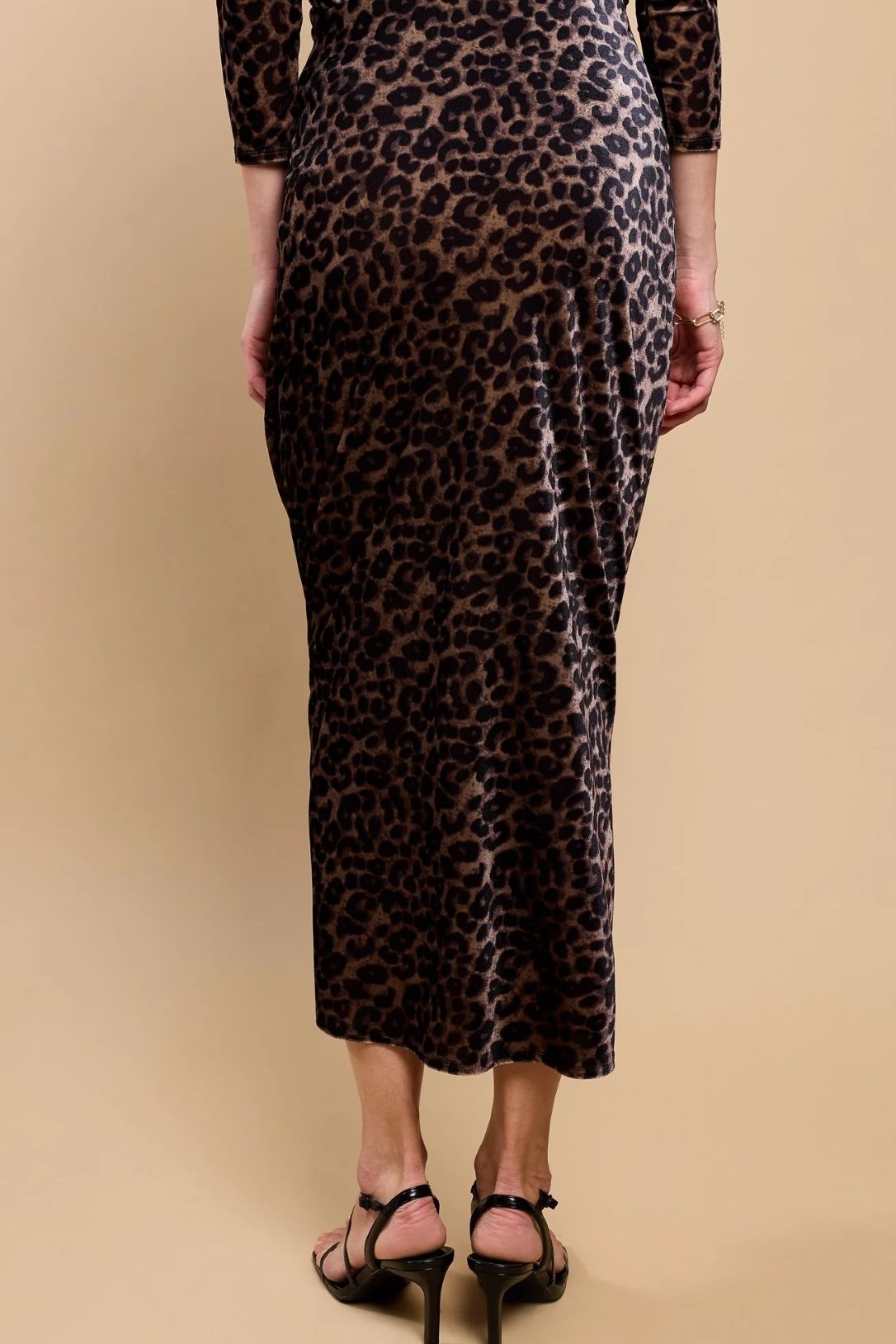 Little Mistress Leopard Print Velvet Midaxi Skirt
