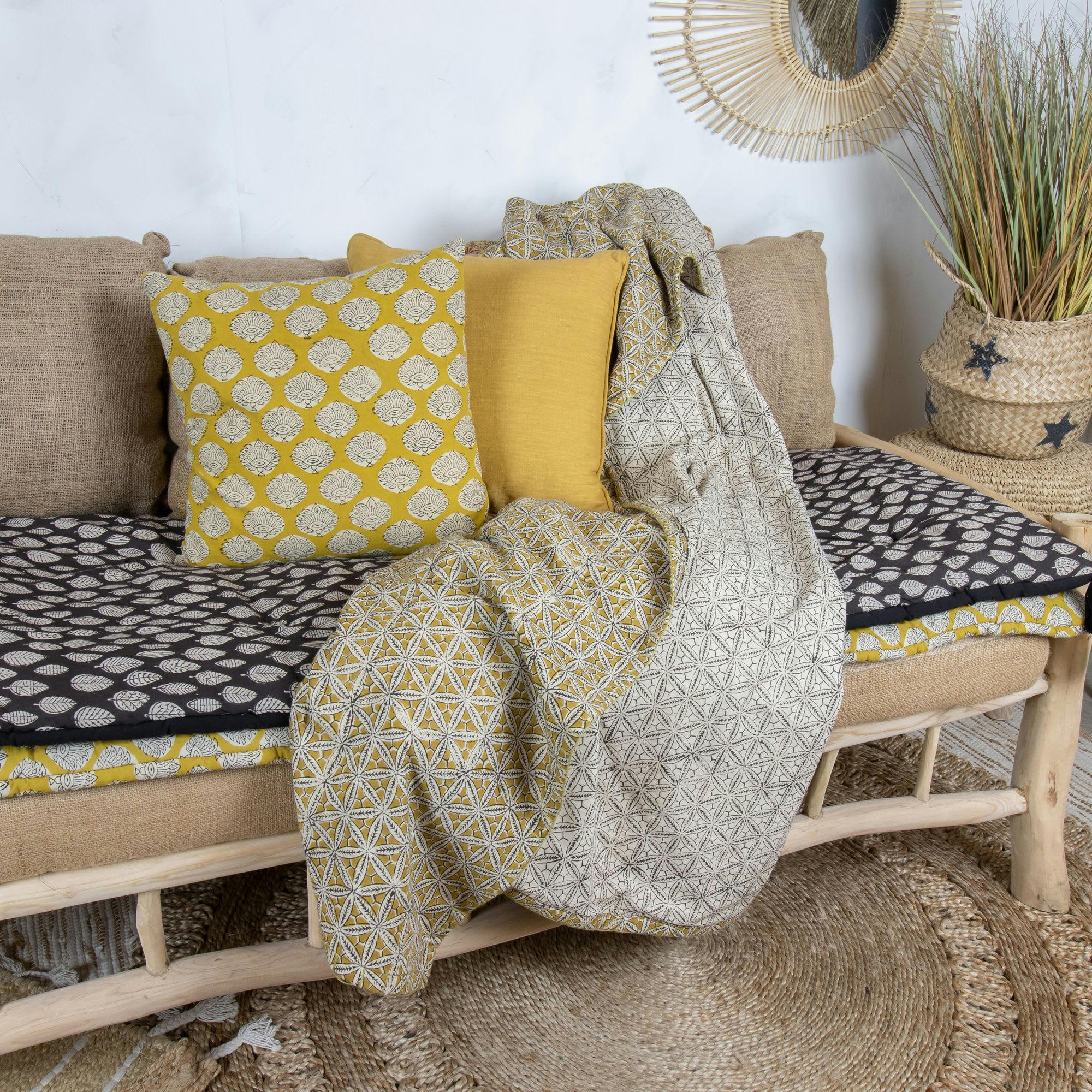 HOUSNIA - Courtepointe en coton jaune 160cm