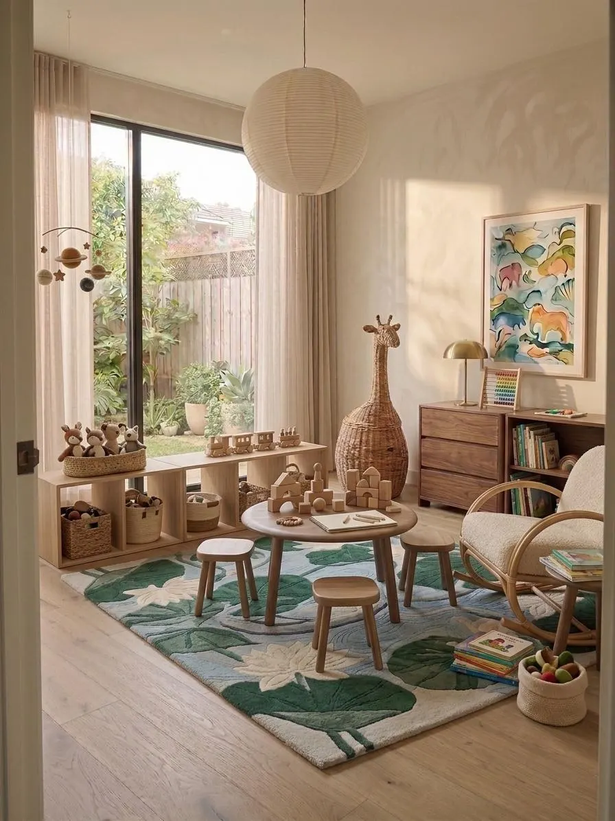 Hand Tufted Wool Rug, White Lotus Water Lily Area Rug,