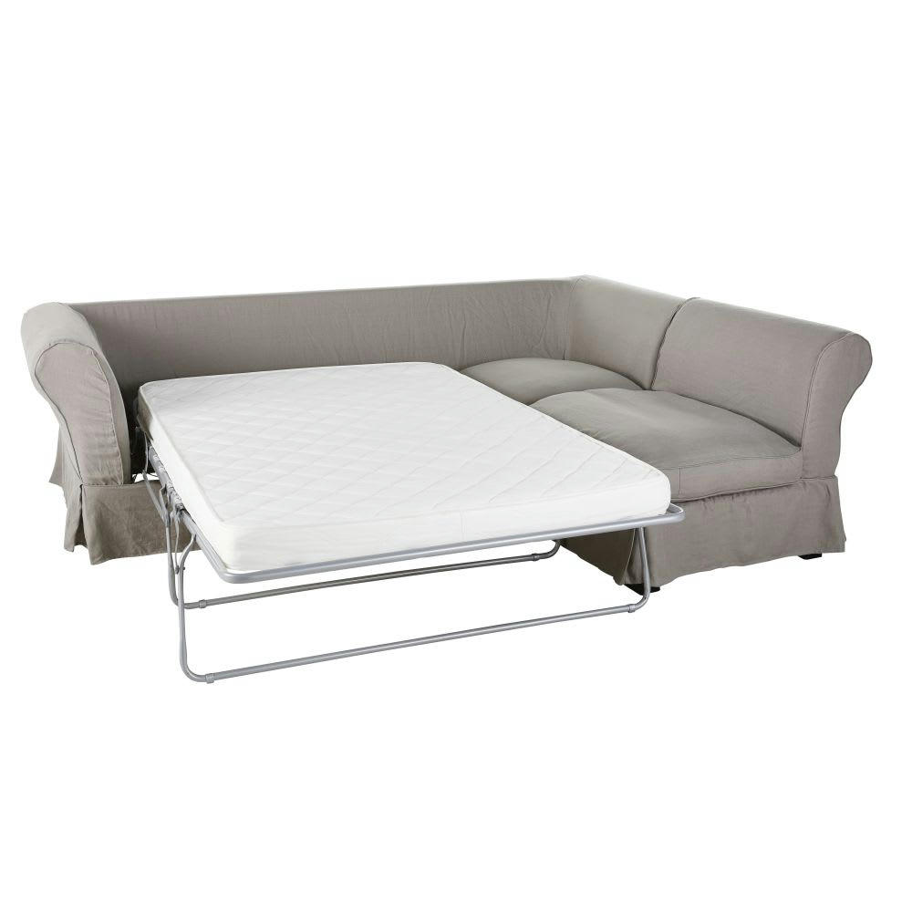 Roma - Housse de canapé d'angle convertible en lin froissé gris clair