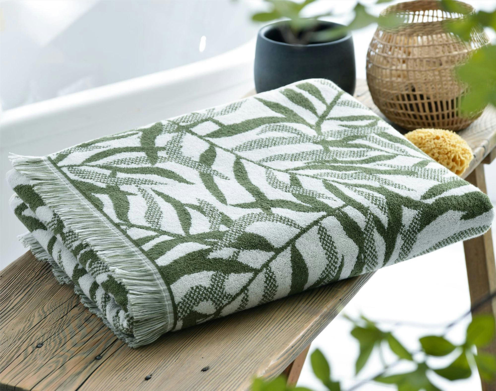 TARZANY - Serviette de toilette 50x90 vert kaki en coton 500 g/m²