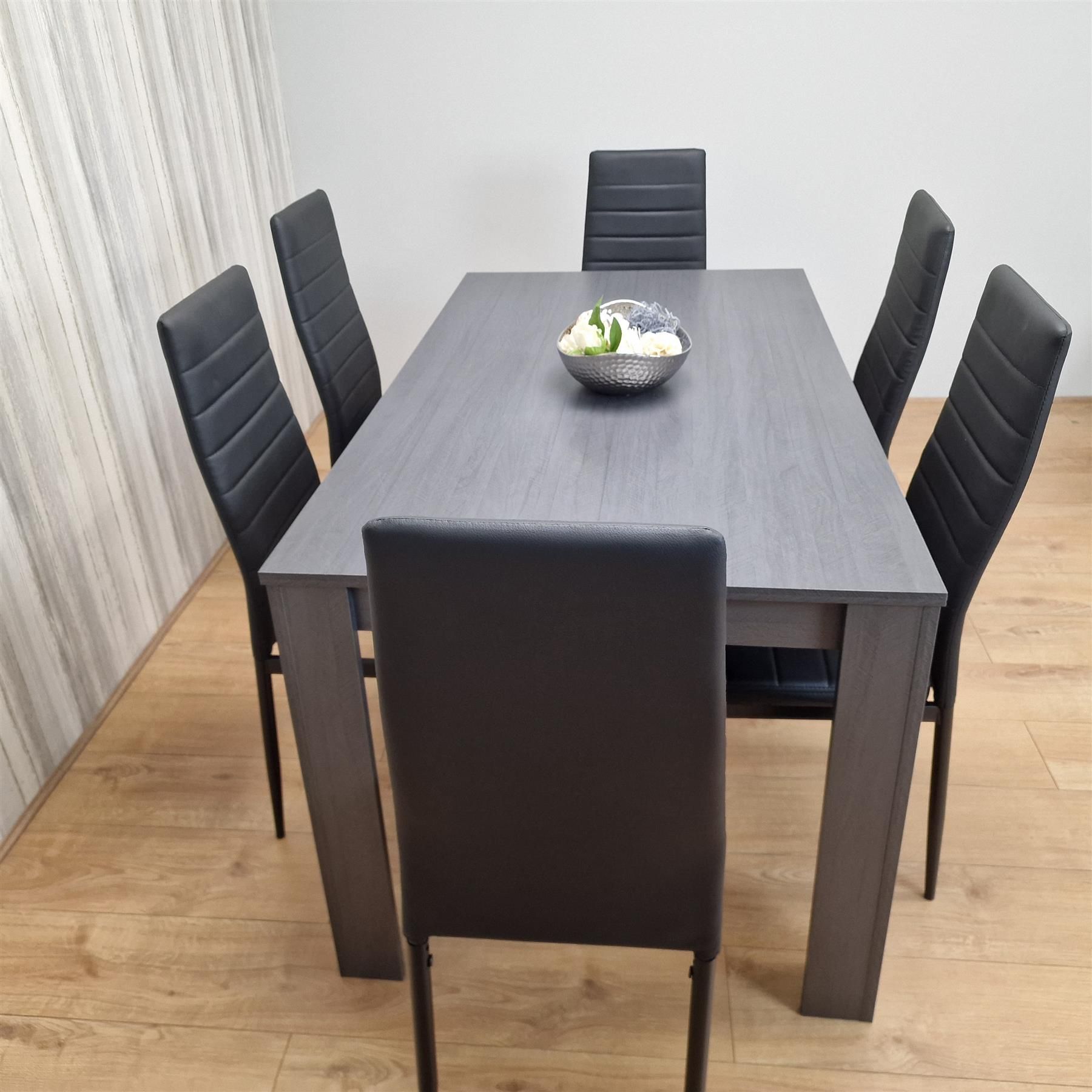 KOSY KOALA Modern Grey Dining Table Set with 4 Grey Velvet Chairs and 1 Bench - Dining Room Furniture Set