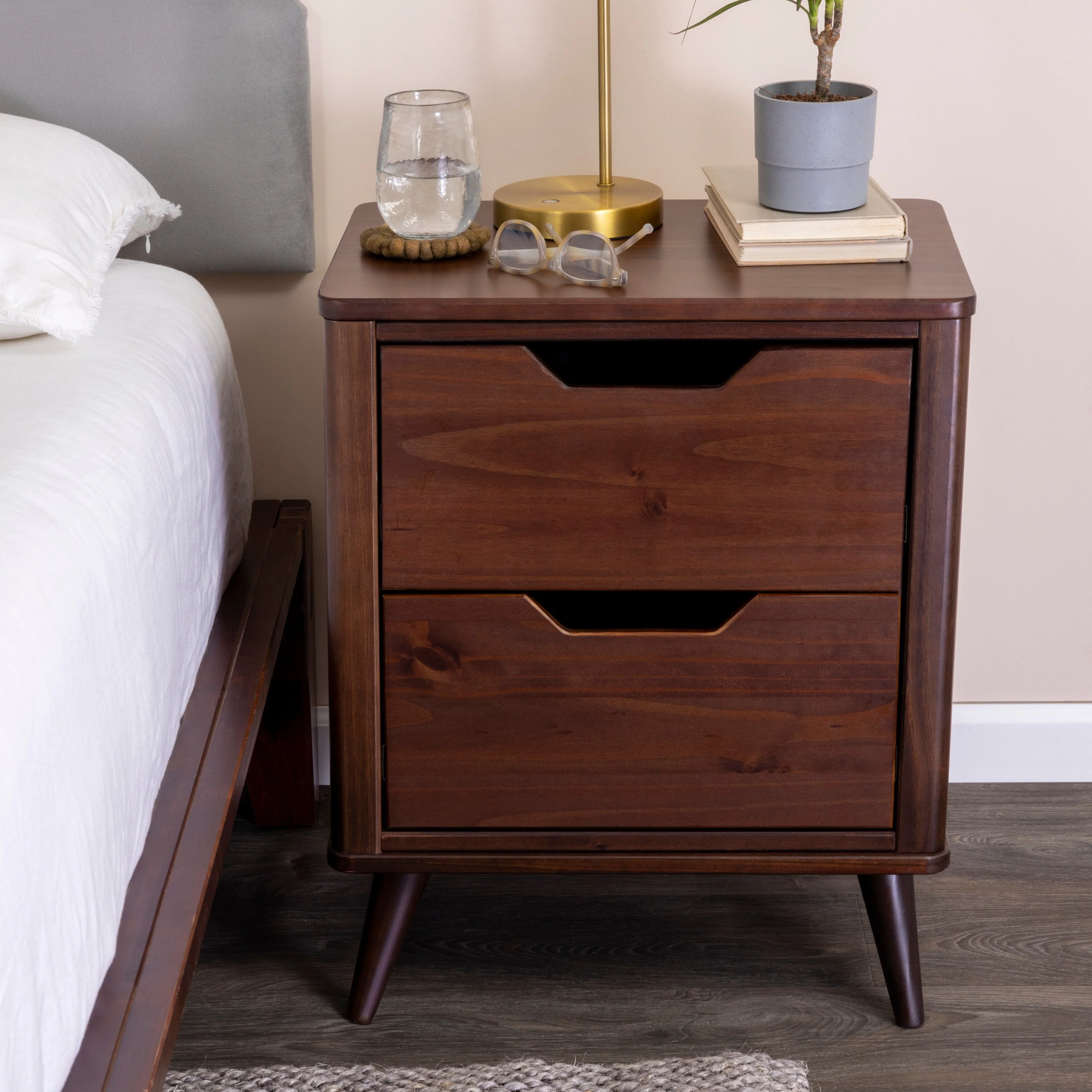 Yume Solid Wood Nightstand with 2 Storage Drawers