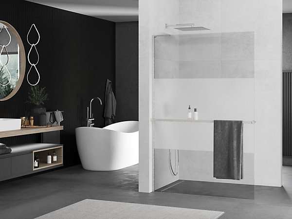 Mexen Kioto  L paroi de douche Walk-in avec étagère 90 x 200 cm, transparent/givré, nickel brossé - 800-090-123-97-35
