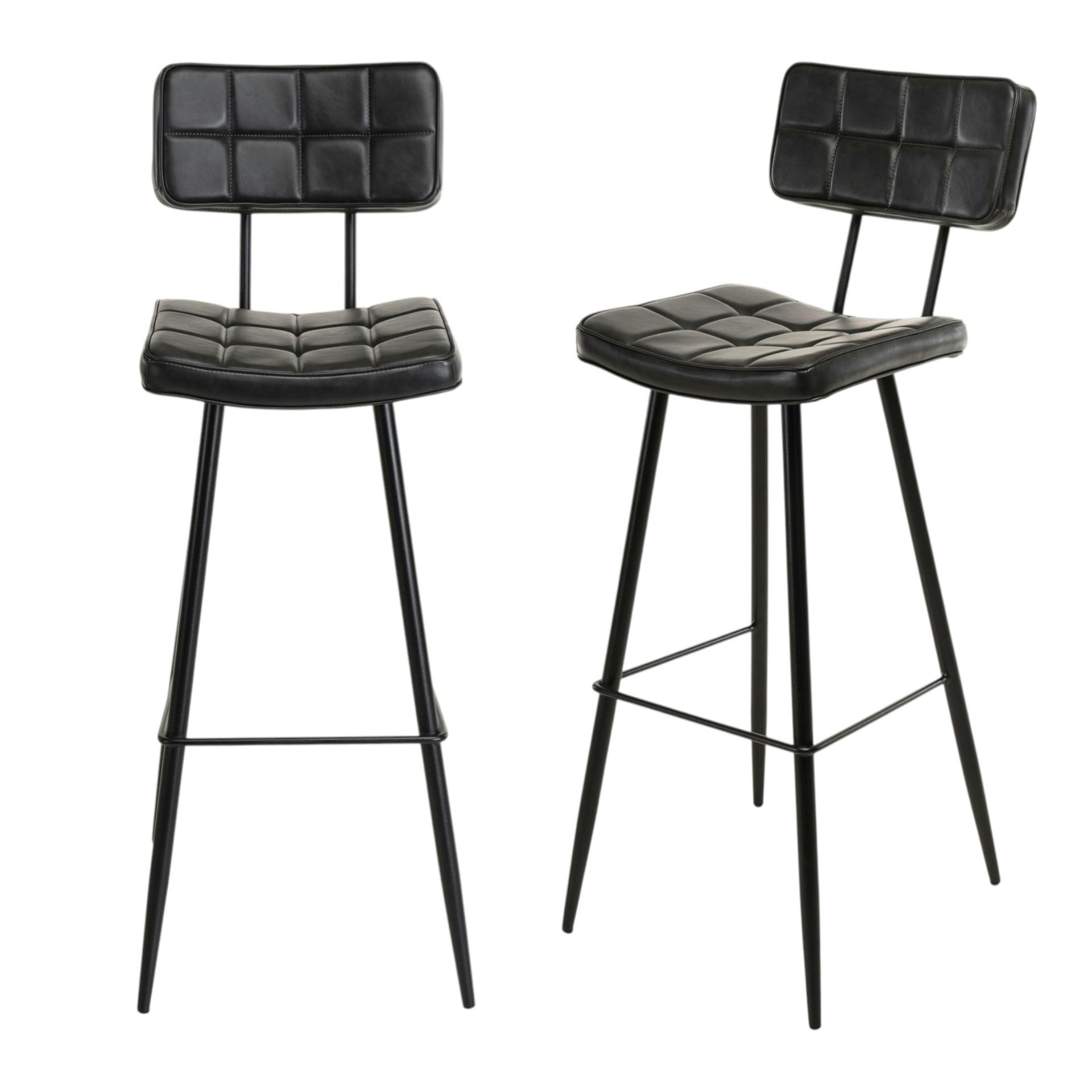 Chaise haute bar capitonnée noire TIM (lot de 2)