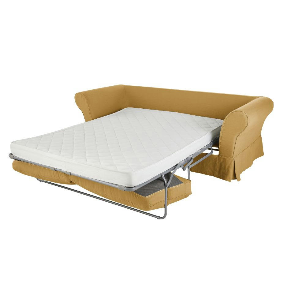 Roma - Housse de canapé convertible 3/4 places (12 cm) en lin froissé ocre