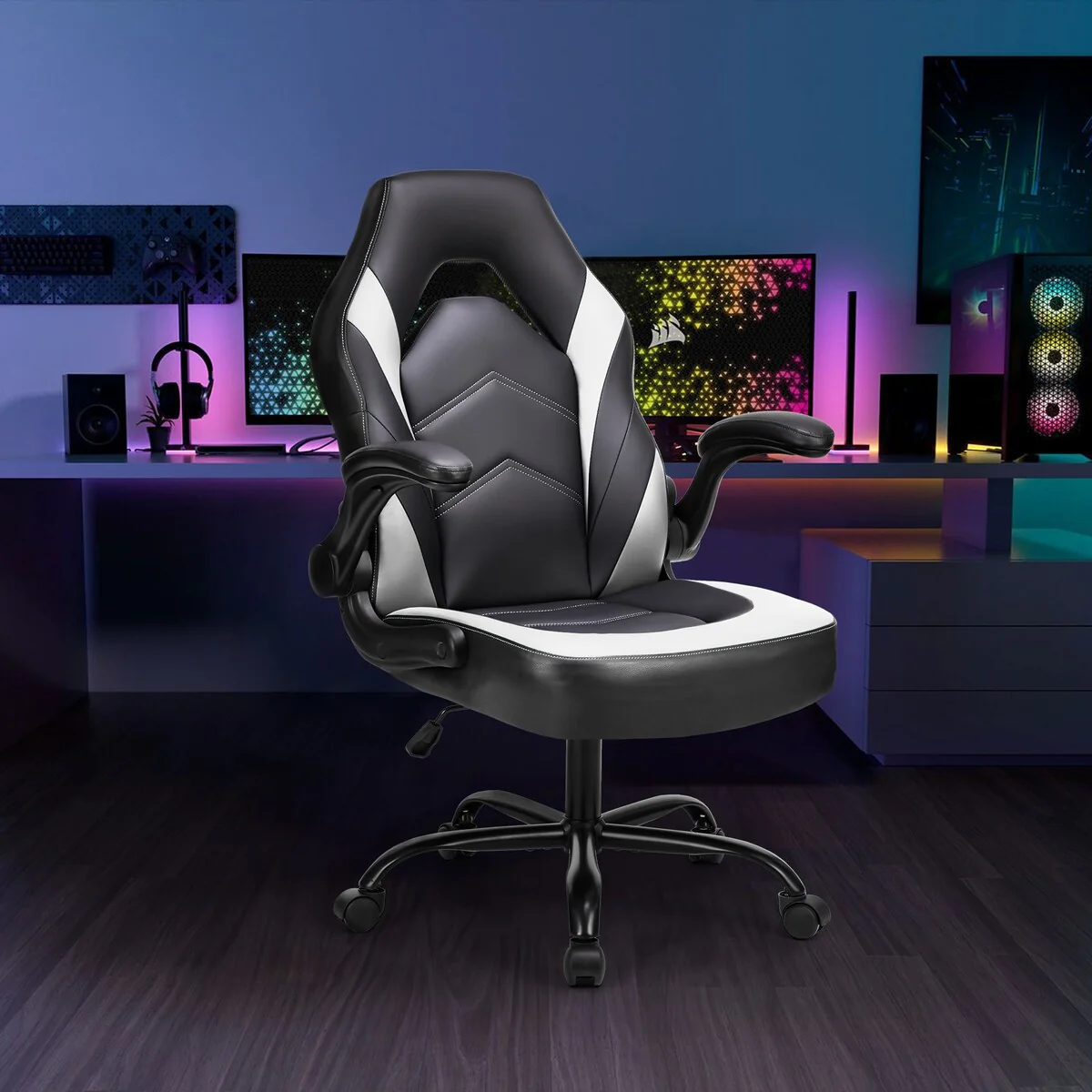 Sweetcrispy Gaming Chair ,Computer Chair Ergonomic Office Chair,Height Adjustable Rolling Desk Chairs with Flip-up Armrests