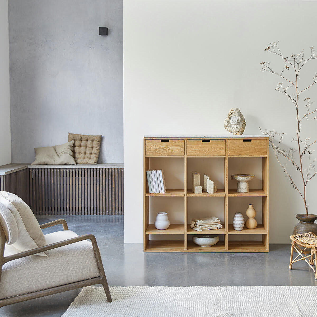 MIHO - Console en chêne massif et terrazzo premium White