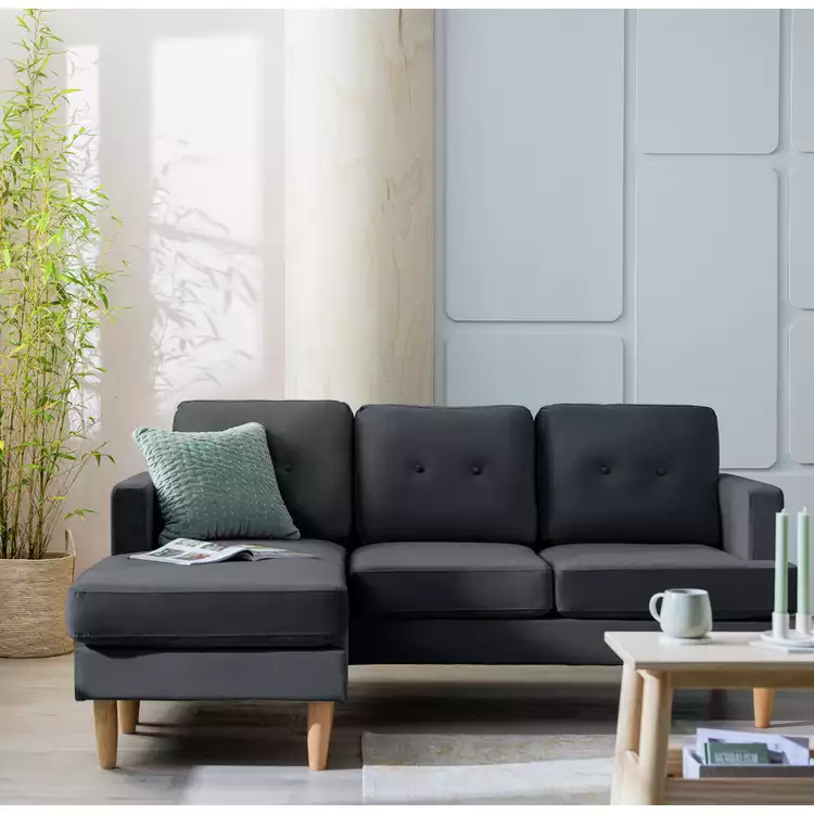 Habitat Joshua Fabric Reversible Chaise Corner Sofa-Charcoal