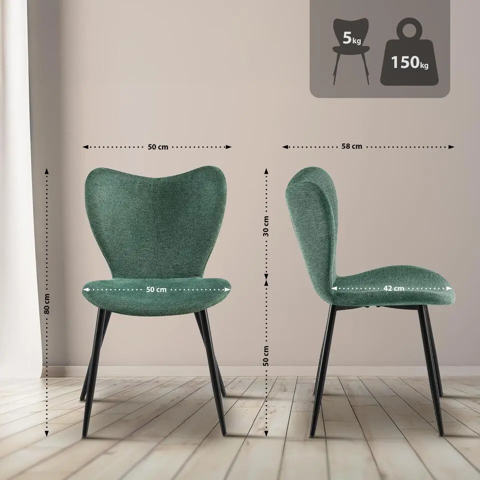 CLP Eetkamerstoel Maika zwart Frame - Stof - groen