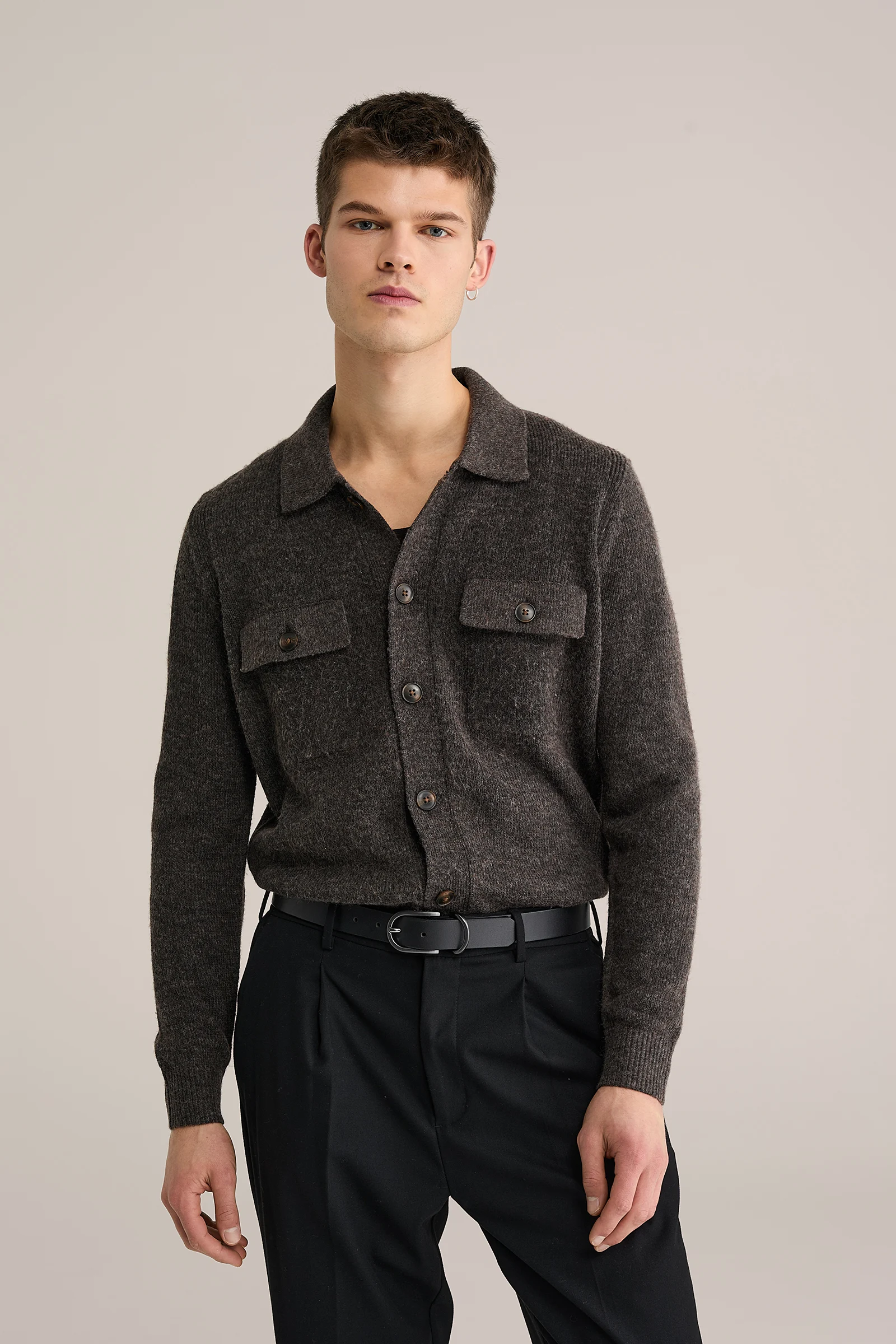 Heren regular fit vest van wolmix