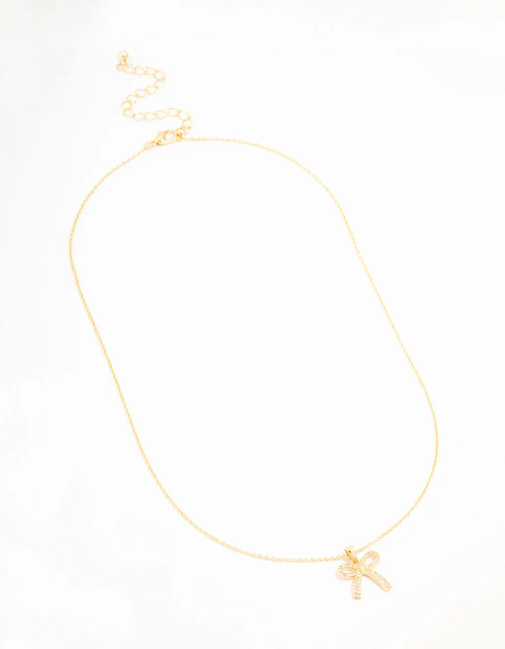 Real Gold Plated Pave Set Cubic Zirconia Bow Necklace