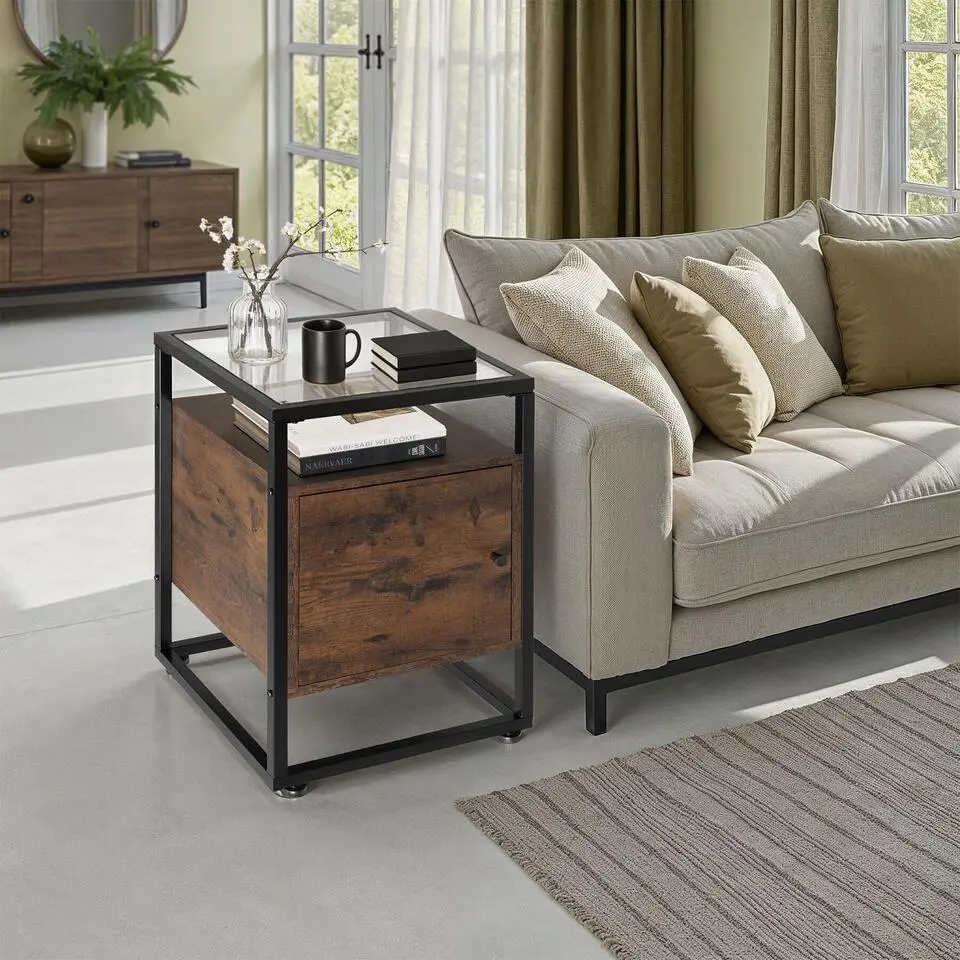 tectake Nachtkastje Dudley 40x43x60,5cm, Industrieel Hout Donker, Rustiek