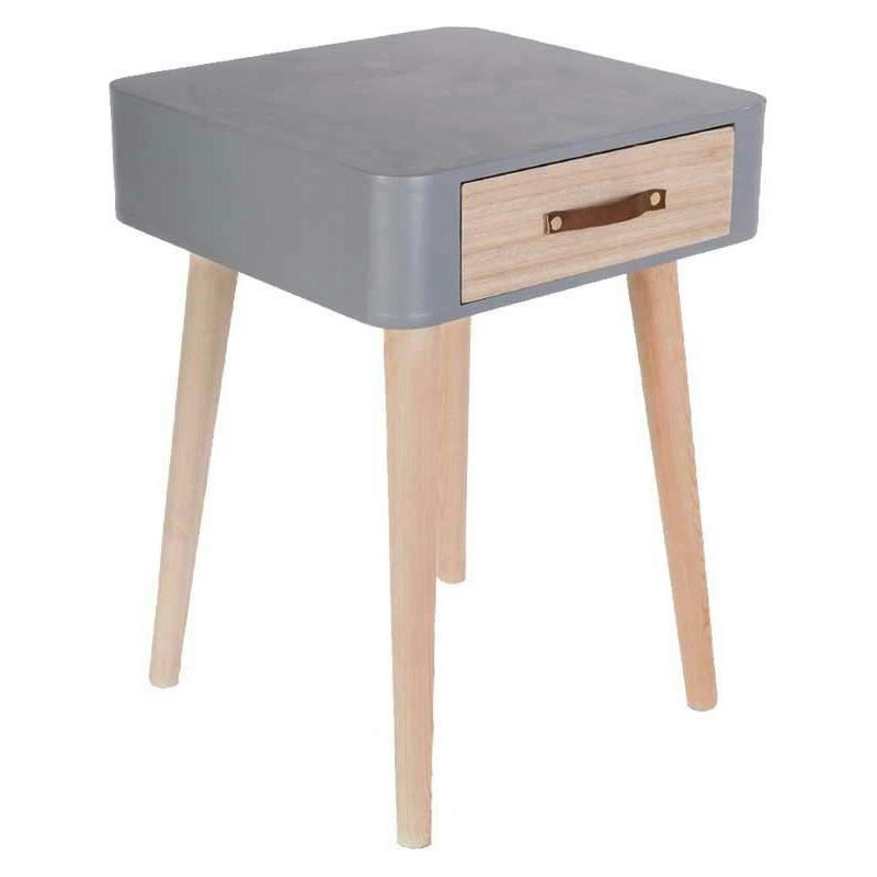 - Chevet scandinave avec tiroir et poignée en polyuréthane gris