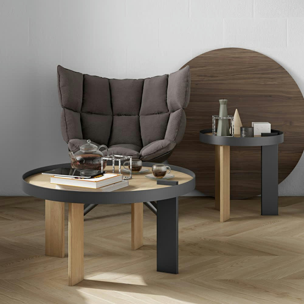 BRUNO - Table basse  placage chêne et noir