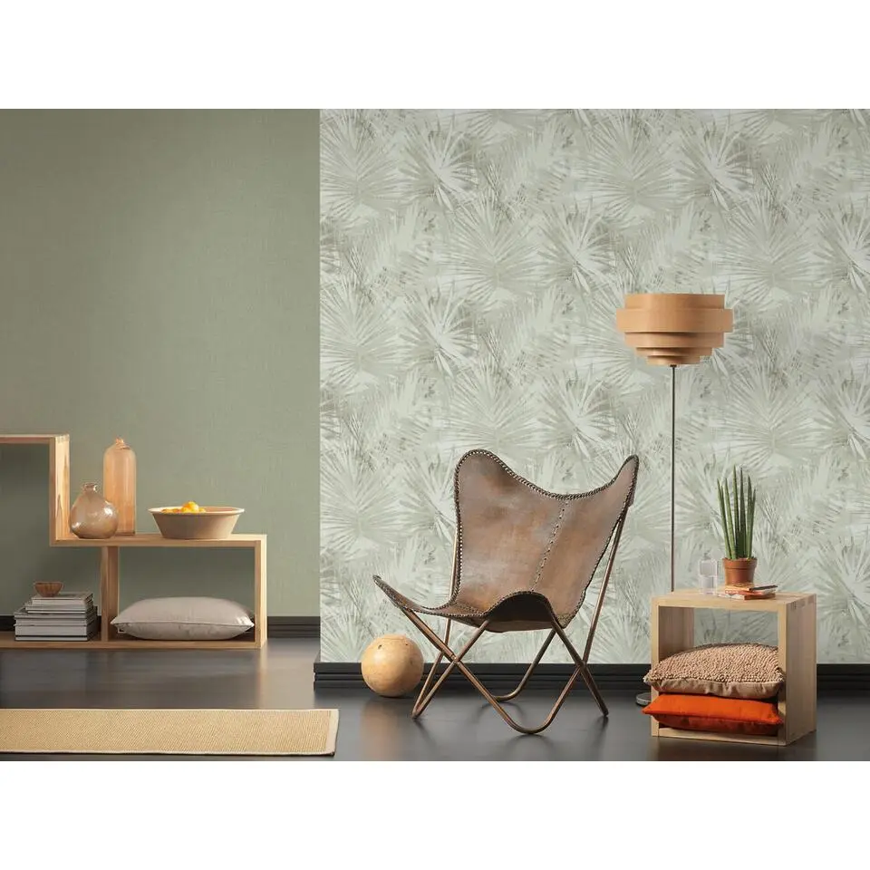 Livingwalls behang jungle-motief groen en cr&egrave;me - 53 cm x 10.05 m