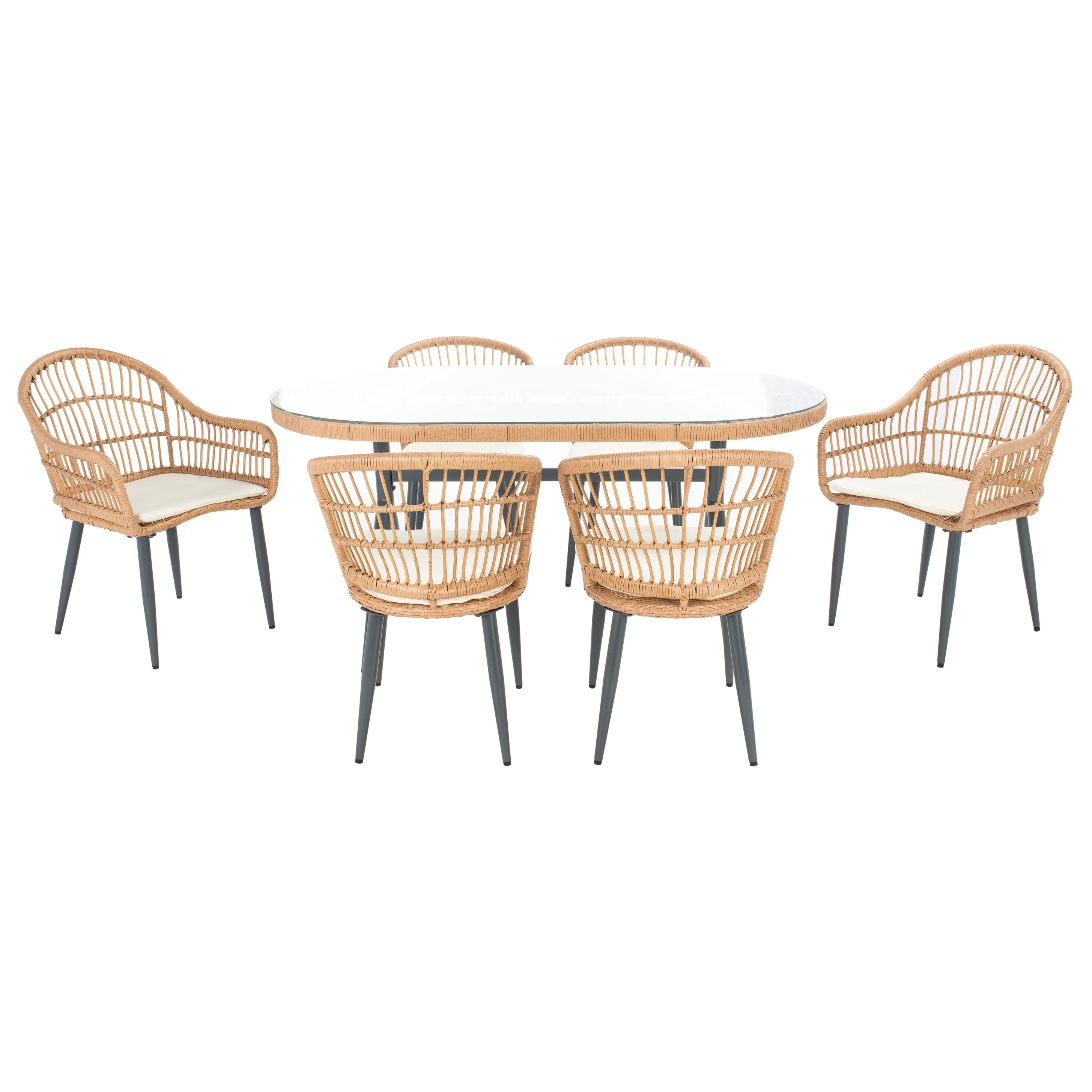 SAFAVIEH Outdoor Adison Genser 7-Piece Patio Dining Set - 63Wx37Dx29H