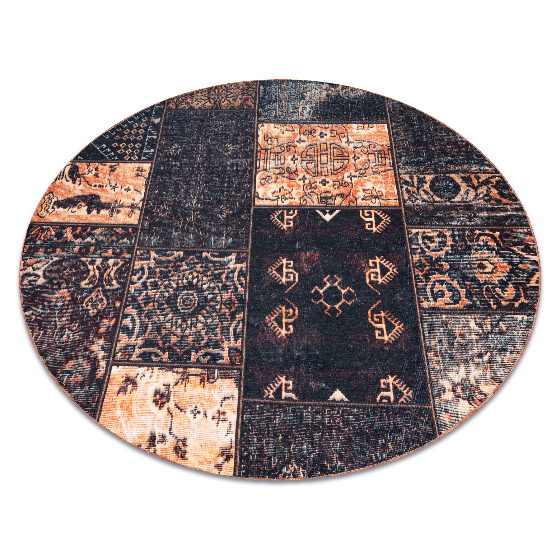 Dywan ANTIKA ancient chocolate, nowoczesny patchwork, grecki do koło 160 cm