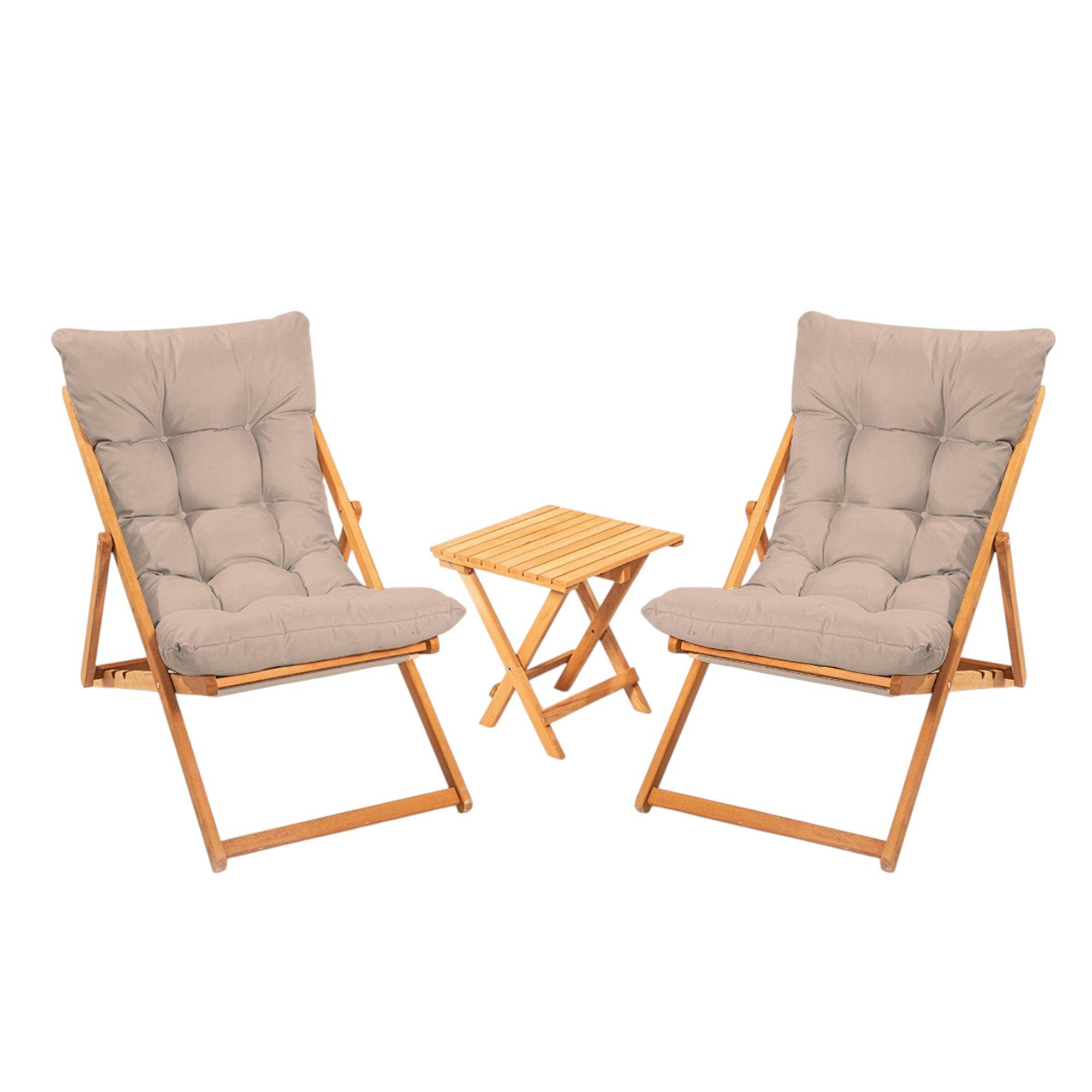 Salon jardin détente 2 places taupe - bois et toile SORA