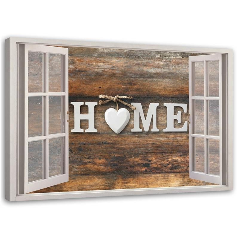 Feeby Obraz Widok z okna Napis Home na drewnie 60x40